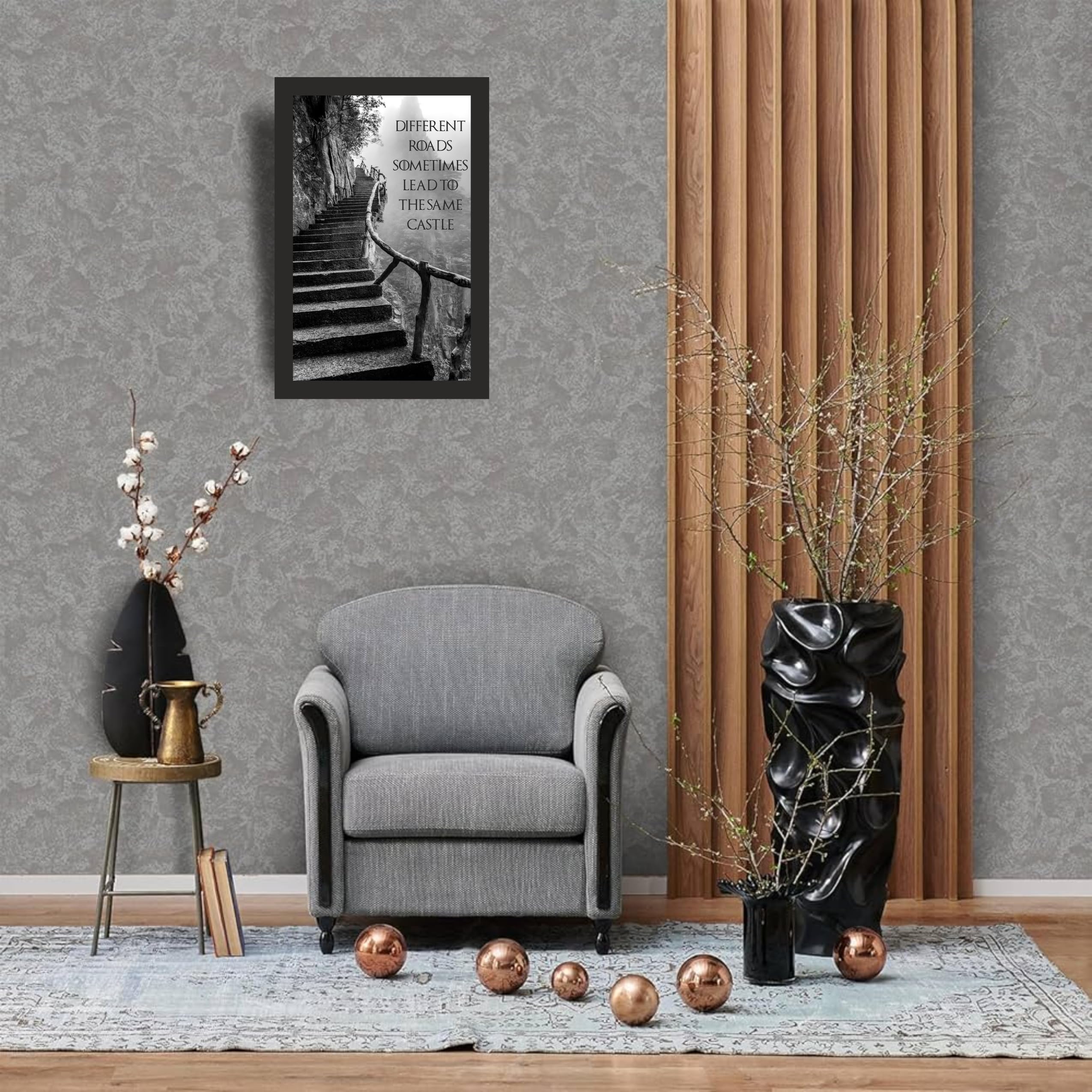 Different Roads Mountain Stairs Photo Frame A4 Black