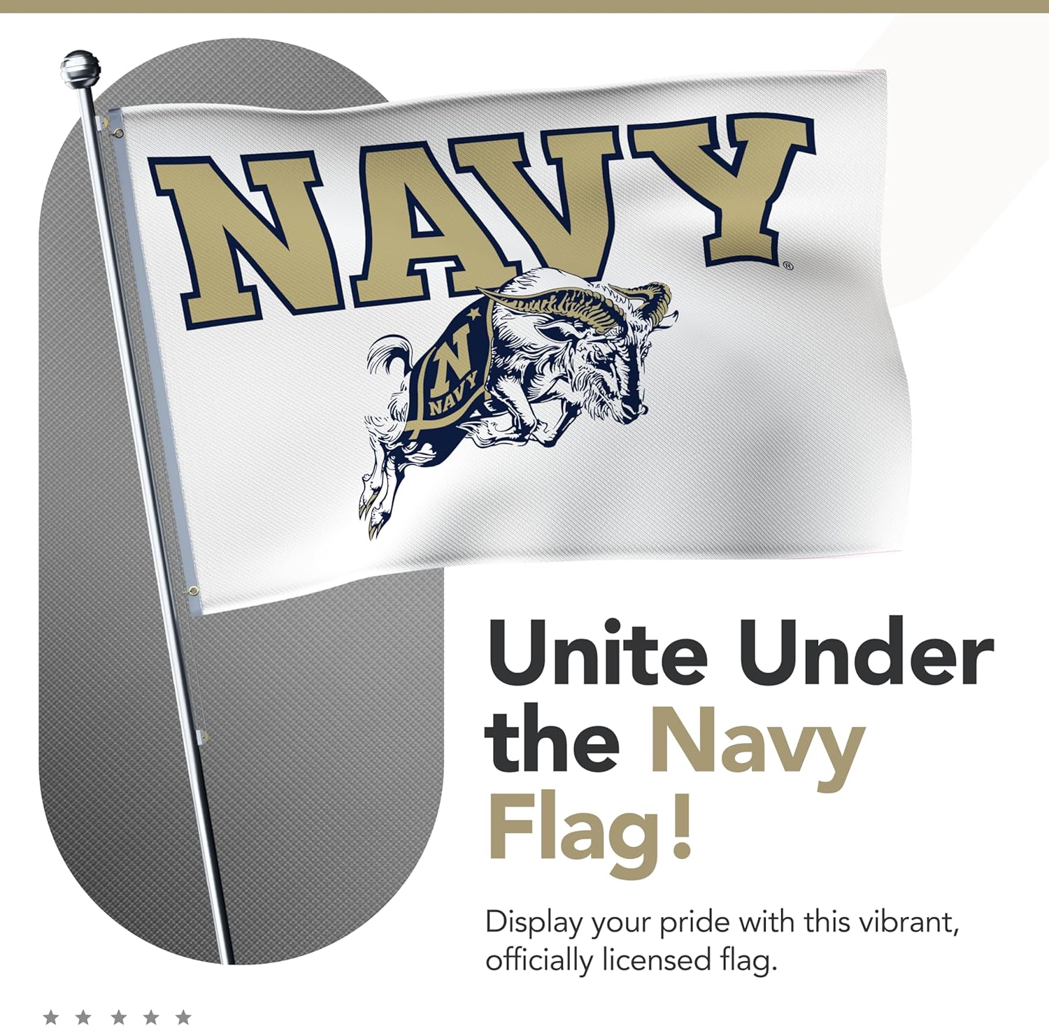 Navy Midshipmen College Sports Printed Flag - NCAA Licensed - Nylon - School Banner (White, Gold, Navy Blue) (3' x 5')