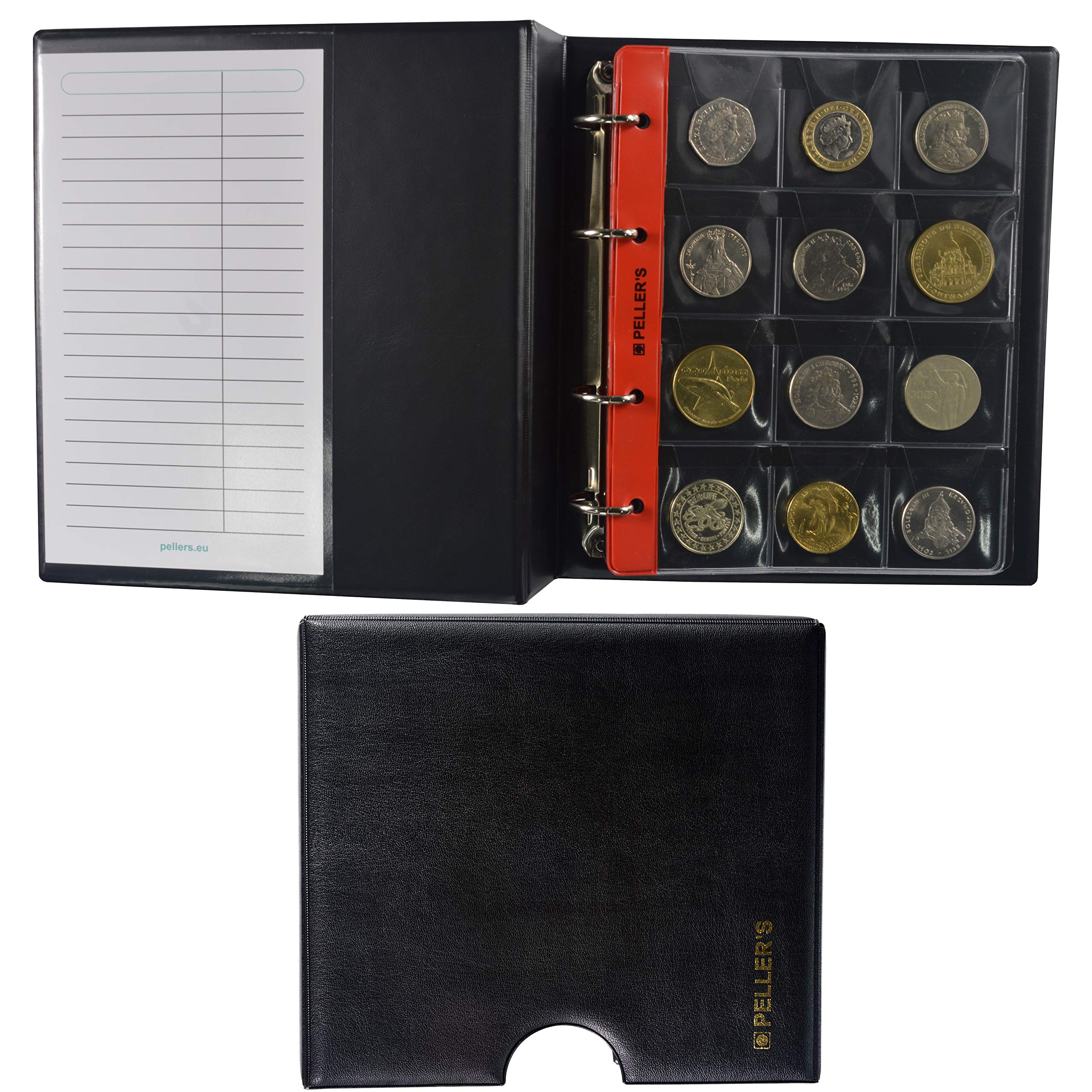 PELLER'S Album pour 120 Monnaies. Classeur M. 10 Feuilles, 120 Pièces pour Monnaies jusqu'à 40 mm de Diamètre. avec Étui de Protection