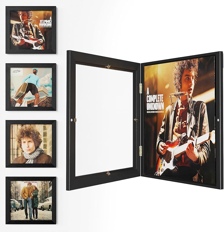 Emfogo 4 Pack Vinyl Record Frame for the Wall, Wall-Mounted Vinyl Record Display Frame, Album Frames for 12x12 Inch LP Album Cover (4 Pack/Black)