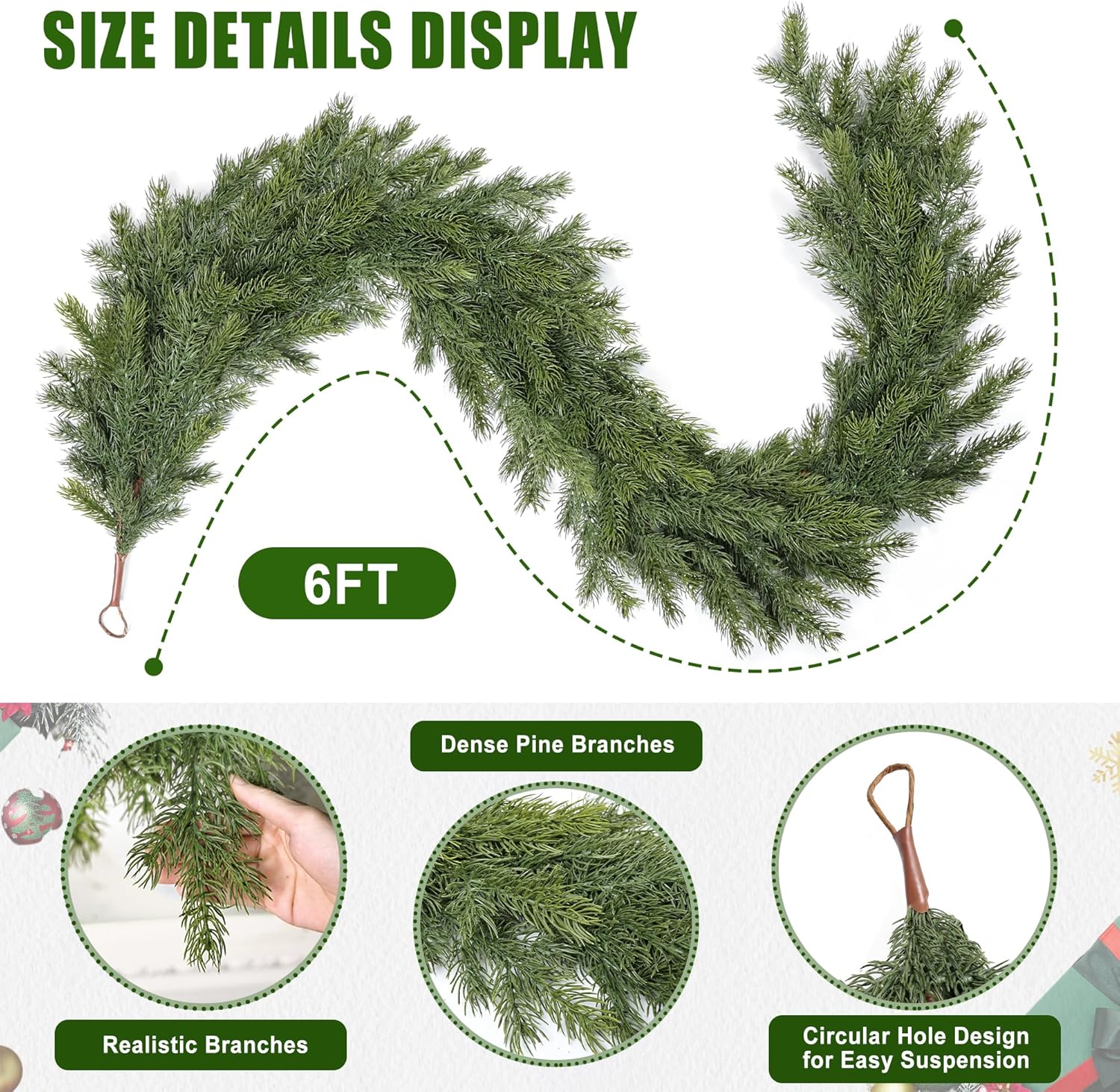 Artgar 6 Ft Realistic Christmas Cedar Garland, Thick Faux Green Garland, Real Touch Artificial Greenery Pine Garlands for Home Table Mantle Stairs Railing Window Outdoor Holiday Xmas Decor