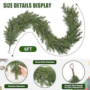 Artgar 6 Ft Realistic Christmas Cedar Garland, Thick Faux Green Garland, Real Touch Artificial Greenery Pine Garlands for Home Table Mantle Stairs Railing Window Outdoor Holiday Xmas Decor