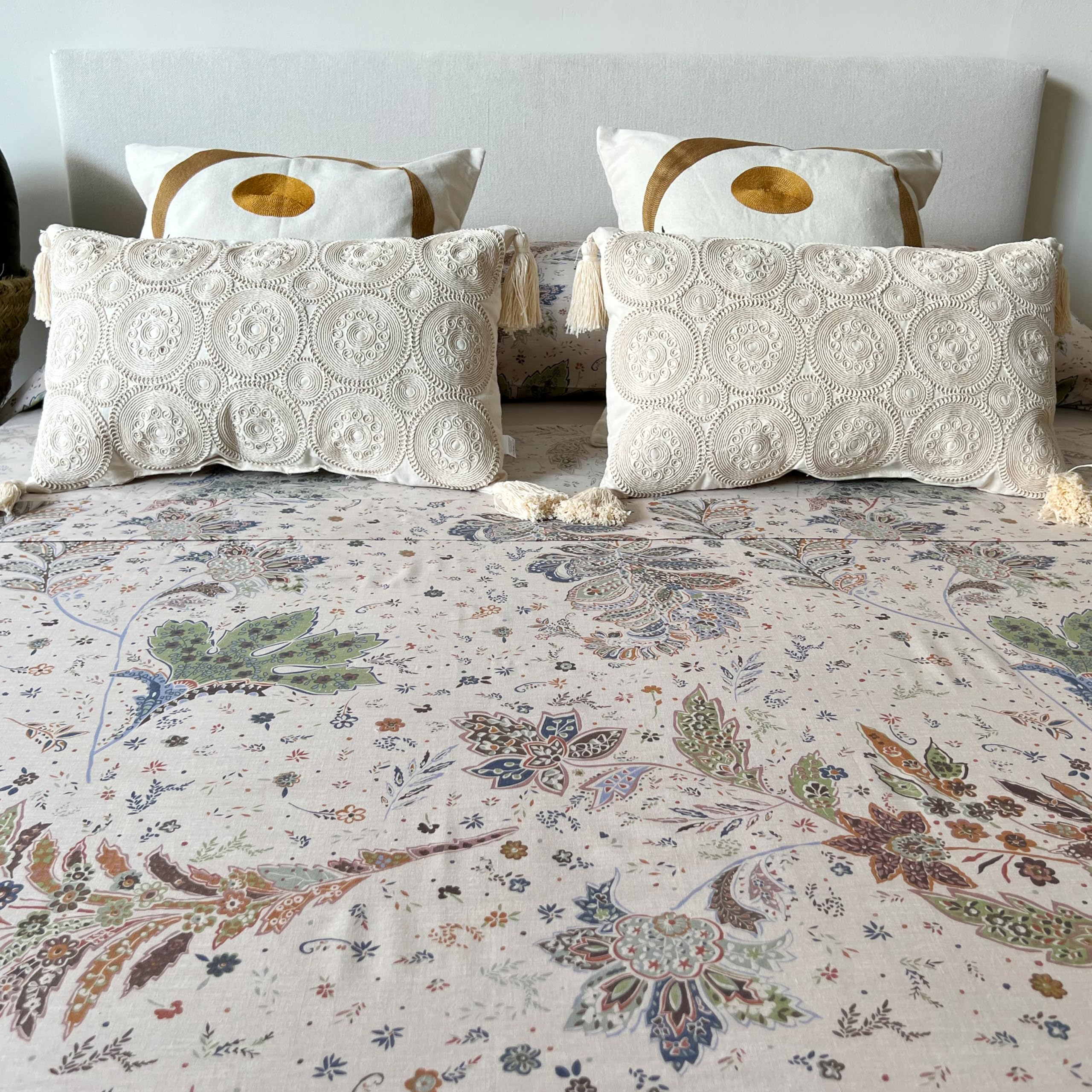 Juego de Sábanas 100% Algodón – Estampado Paisley Otoñal – 3 o 4 Piezas: Encimera, Bajera Ajustable y Funda de Almohada – Cama 90, 135, 150 cm – Suaves y Transpirables (Cama 150)