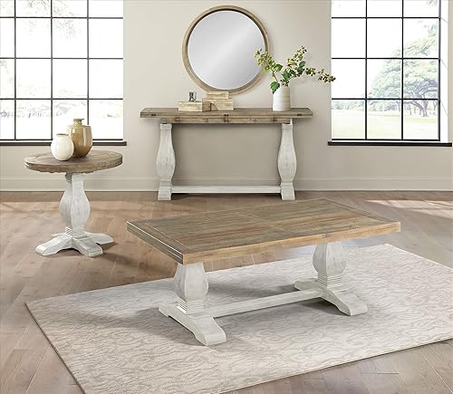 Miniatura 2 de Napa - Mesa de sala de estar de madera maciza, rústica recuperada, natural y blanco, con extremos redondos, mesita de noche, mesita de noche, 26