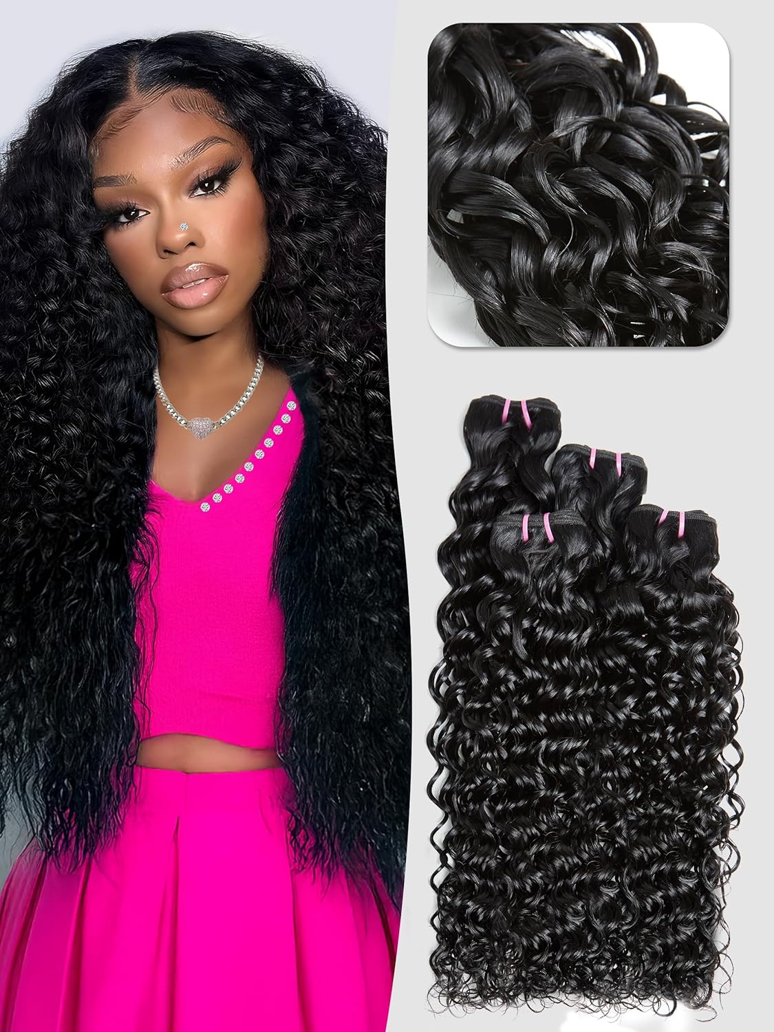 Human Hair Bundles Hair Extensions 14 16 18 20 Inch Water Wave 100% Unprocessed Curly Brazilian Virgin Hair Wet and Wavy 4 Bundles Human Hair Natural Black
