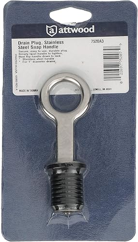 Miniatura 6 de Attwood 7520A3 Tapón de drenaje con mango a presión, para desagües de 1 pulgada de diámetro, se bloquea en su lugar, mango de acero, tapón de goma
