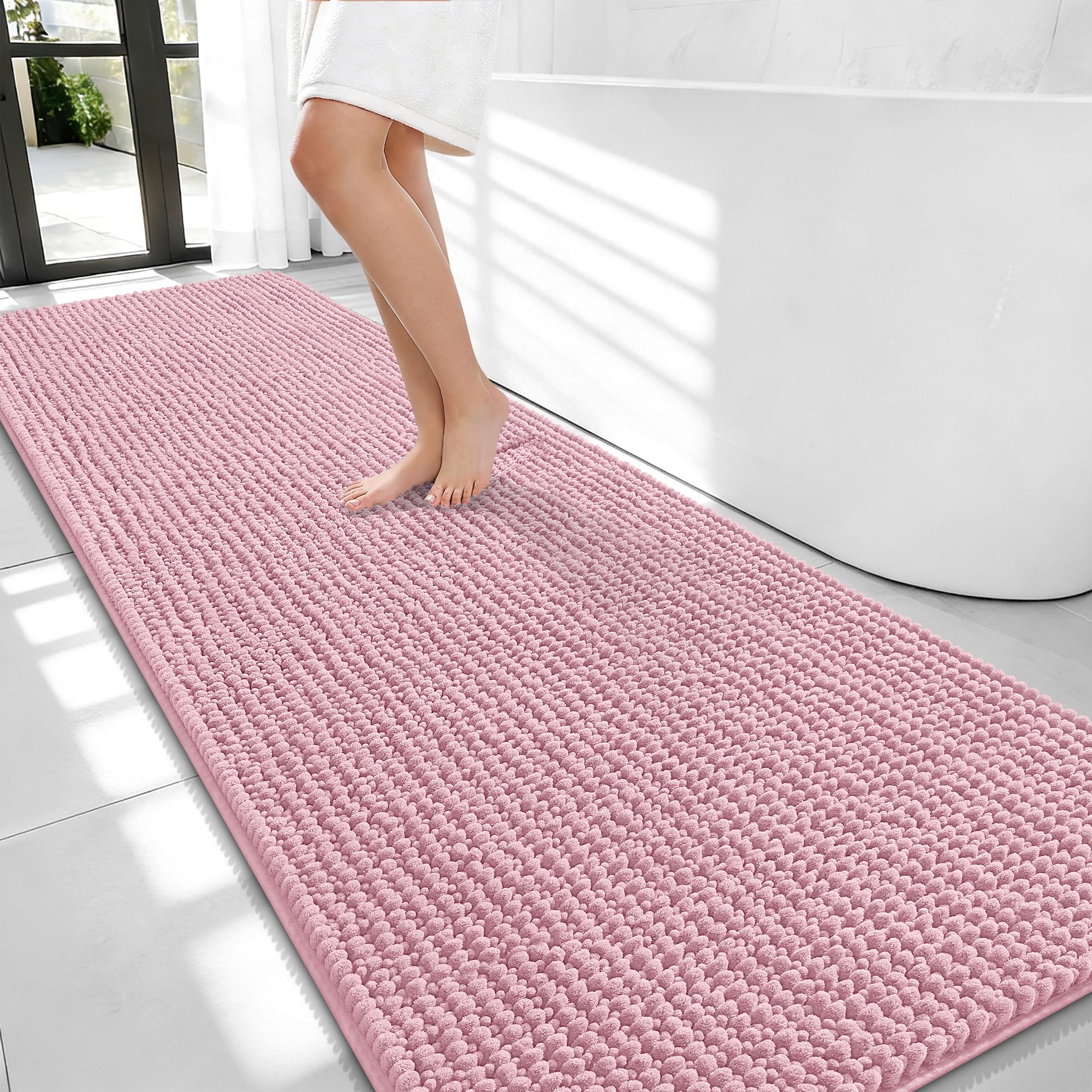 OLANLY Thick Chenille Bathroom Runner Rugs Mats 70x24, Dusty Rose