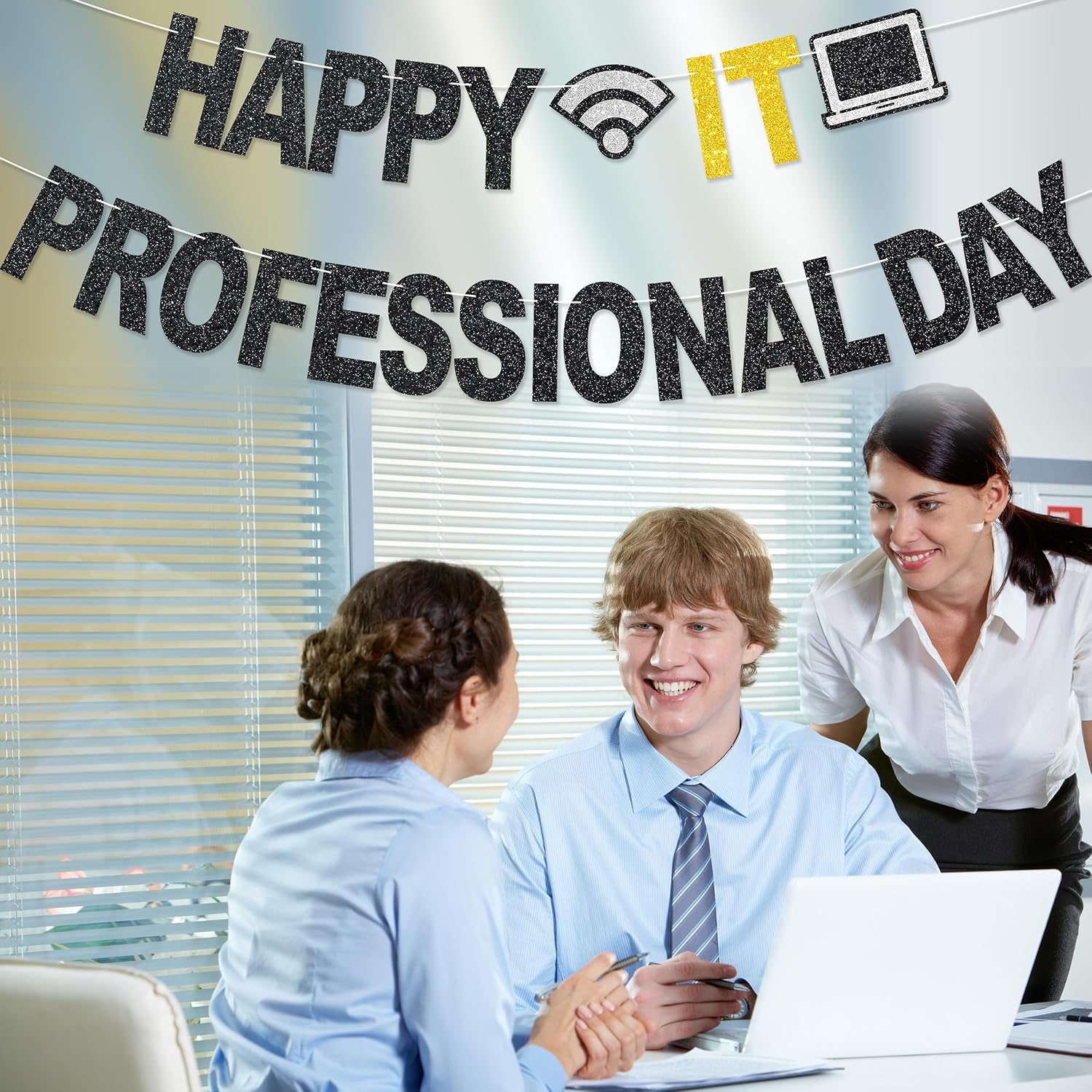 Happy IT Professional Day Banner - NO DIY IT Professional Day Party Decorations For Appreciation Gifts Glitter