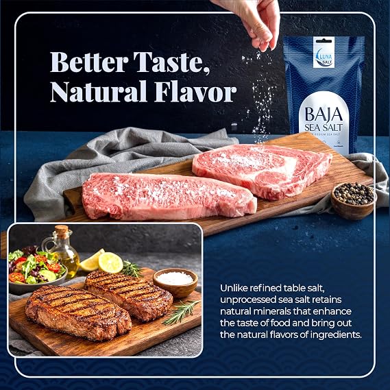 Baja Sea Salt – Hand-Harvested, 454g, Sun-Dried, 90+ Elements, Low-Sodium Gourmet Salt – Premium Cooking & Health-Friendly Seasoning – Resealable Pouch (Pack of 1)