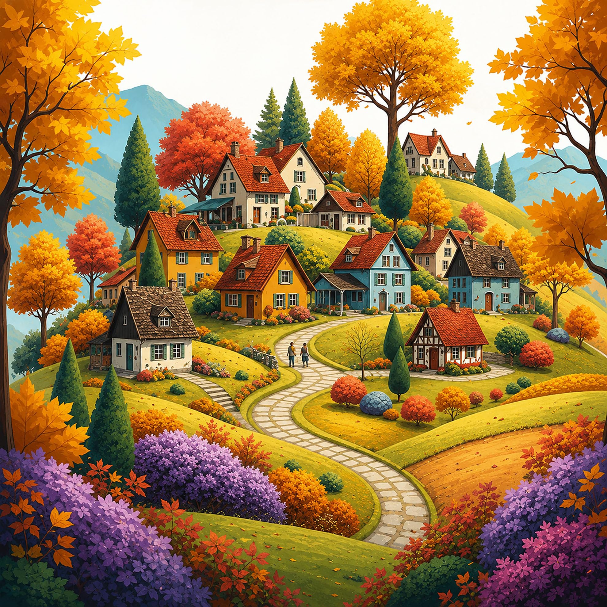 Bullglesup Puzzles for Adults 1024 Pieces Autumn Village Jigsaw — image 1