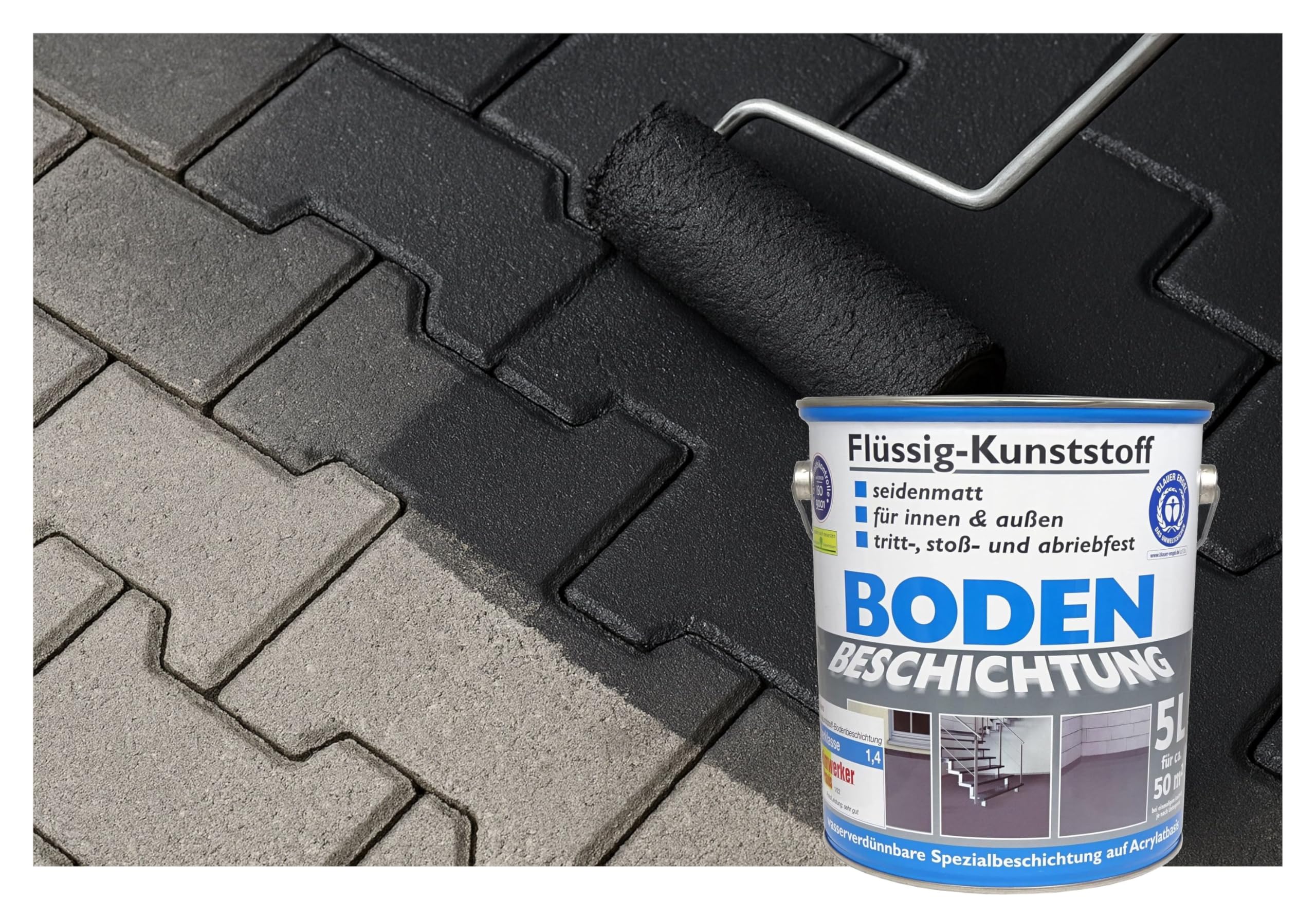 Dynamic24 10 Liter Flüssig Kunststoff 2x 5L Acryl Bodenbeschichtung 100m² Betonfarbe Beton Beschichtung (Kieselgrau)