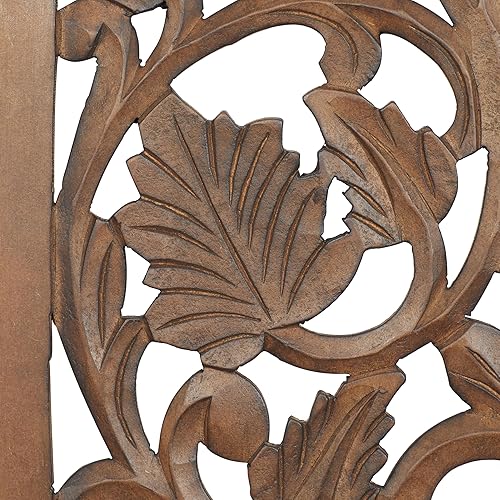 Miniatura 4 de Deco 79 Decoración de pared de acanto tallada intrincadamente con flores de madera, 12 x 1 x 36 pulgadas, marrón