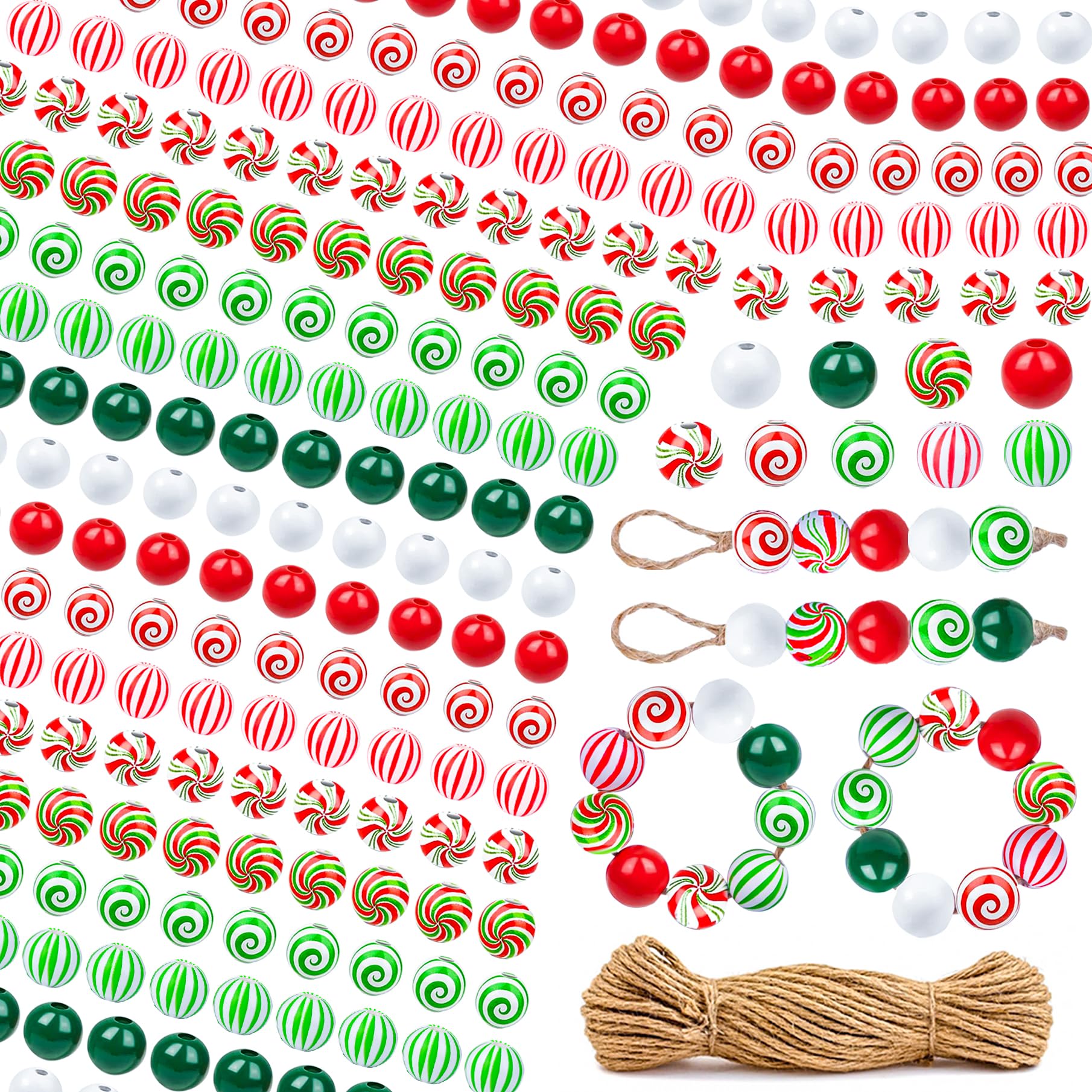 180 Pieces Christmas Beads Candy Cane Wooden Jamaica