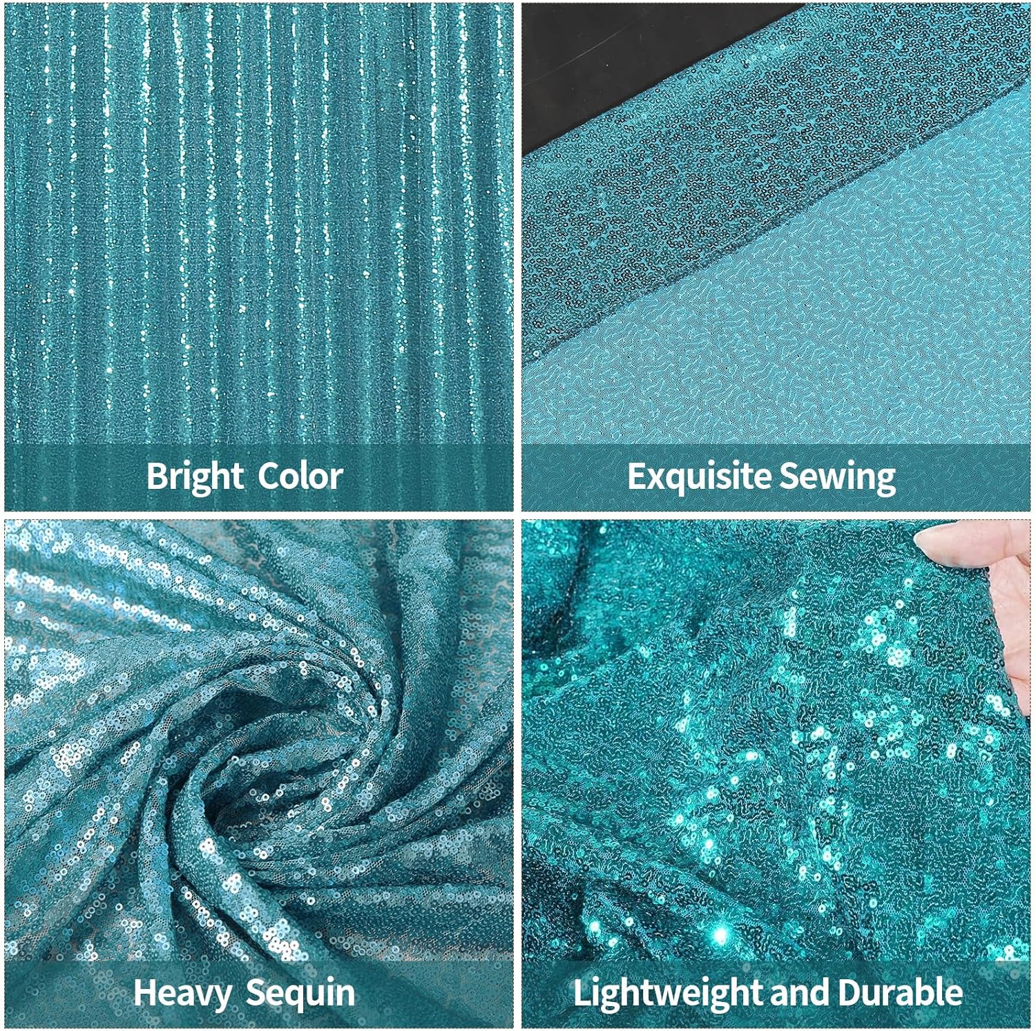 PartyDelight 12 Pack 12" X 60" Teal Sequin Table Runner for Wedding, Party, Bridal Baby Shower, Christmas.