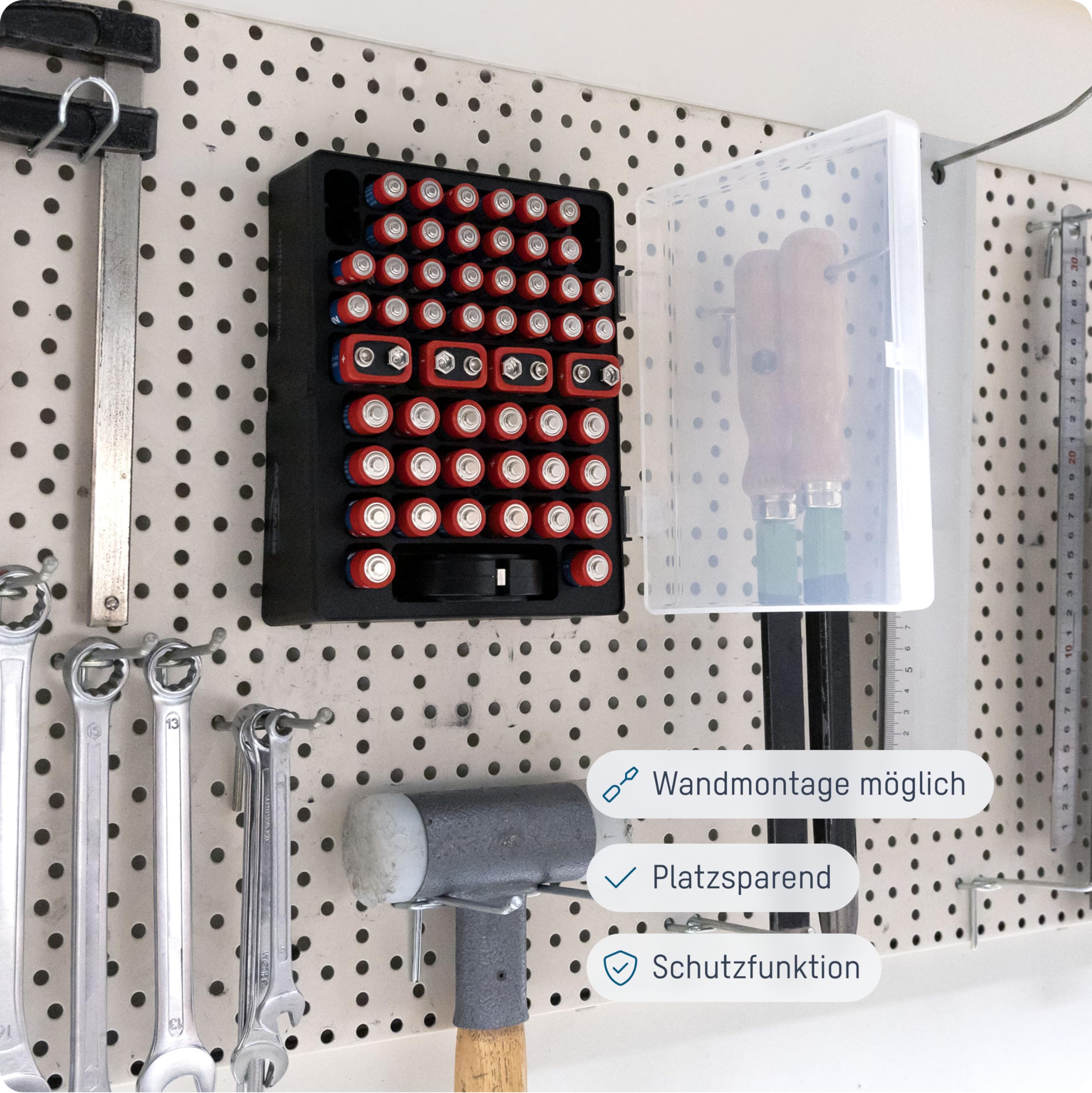 ANSMANN Scatola per batterie con tester 48 batterie 20x Micro AAA 24x stilo AA 4x 9V Organizer portatile