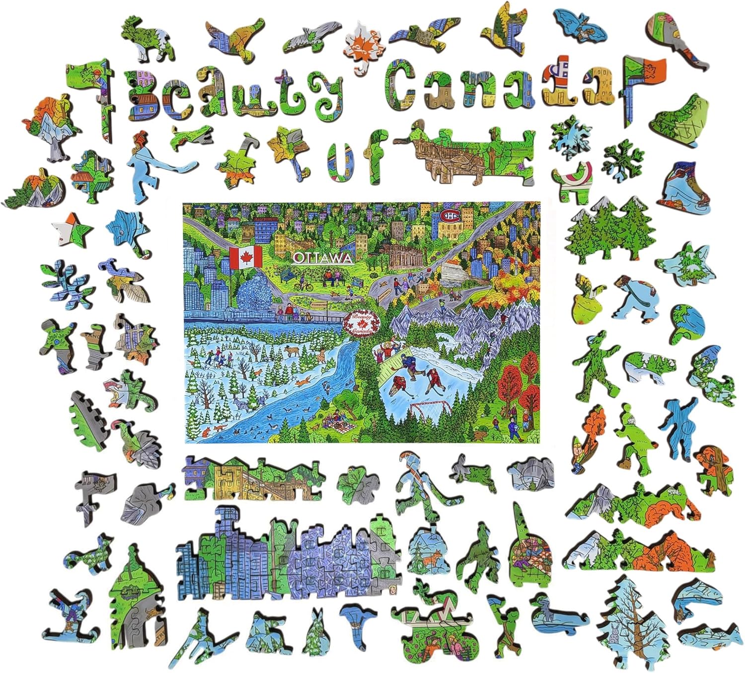 Wooden Puzzle for Adults - Uniquely Shaped Pieces - Made in The USA by FoxSmartBox - 444 Pieces - The Beauty of Canada