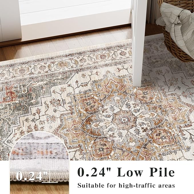 Alfombra 5x7 para sala de estar ultrasuave lavable Vintage Boho Antideslizante miniatura 5