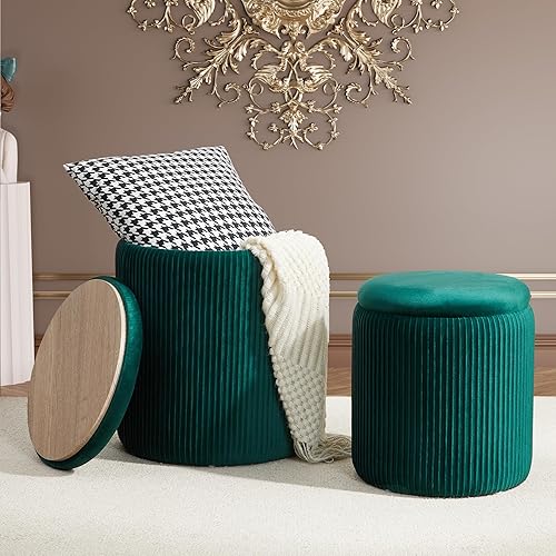 Miniatura 21 de Royal Windsor Boucle - Juego de 2 otomanas redondas con almacenamiento, taburete pequeño para sala de estar, mesa de centro pequeña, taburete de
