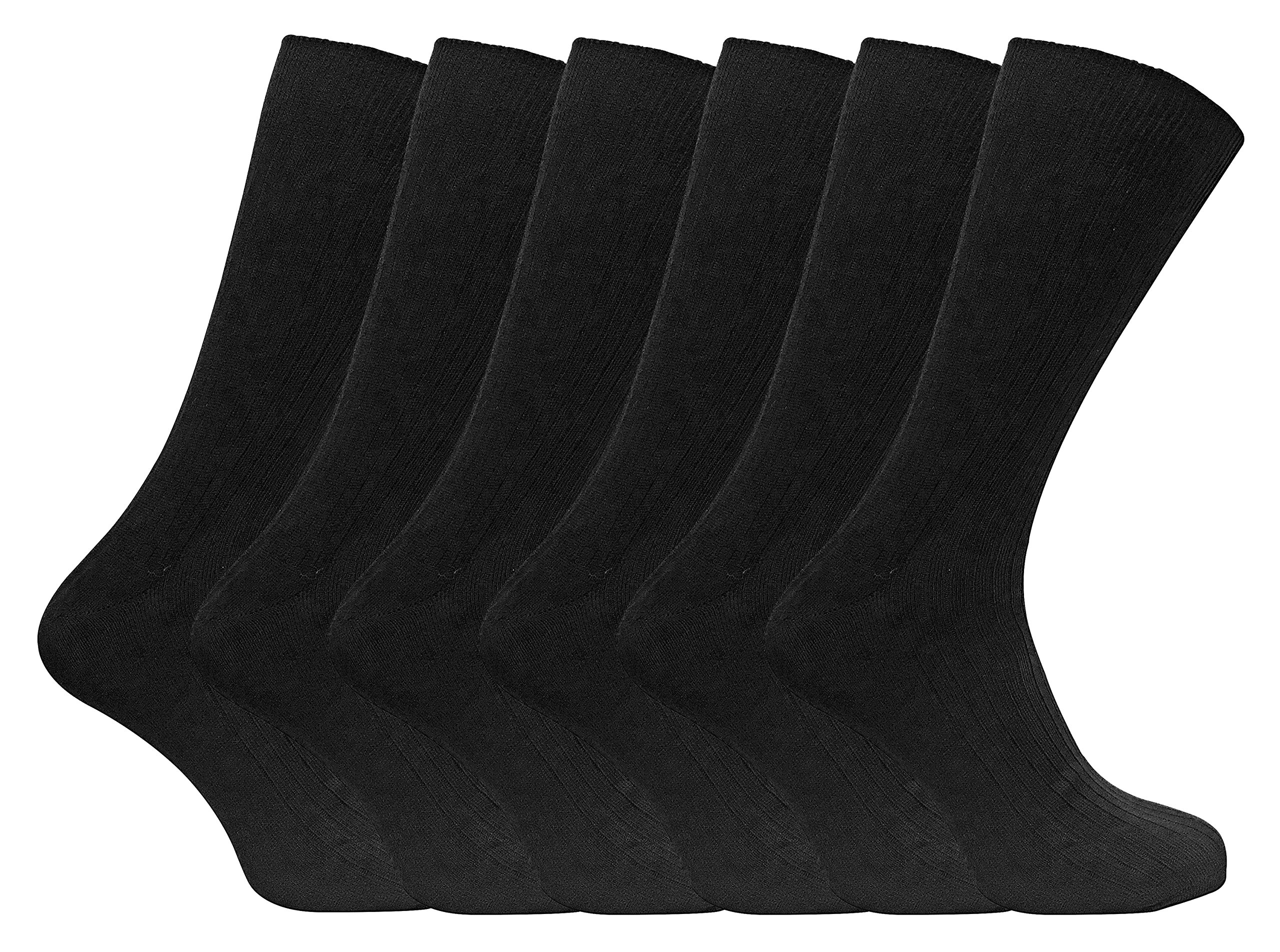 Sock Snob Men's Black 6 Pack Thin 100% Cotton Breathable Coloured Ribbed Dress Socks