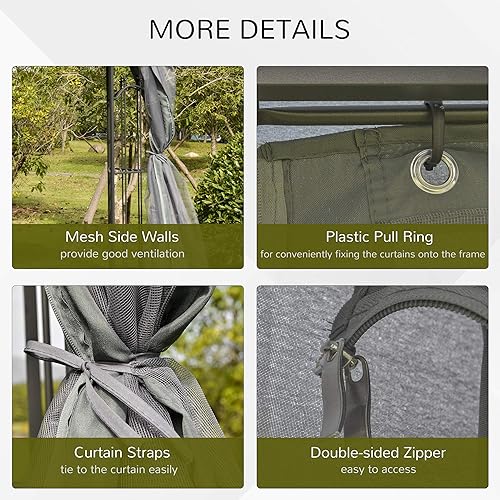 Miniatura 4 de Outsunny Cenador de patio de 10 x 10 pies con estantes de esquina, toldo de doble techo para exteriores con malla para patio, boda, catering y