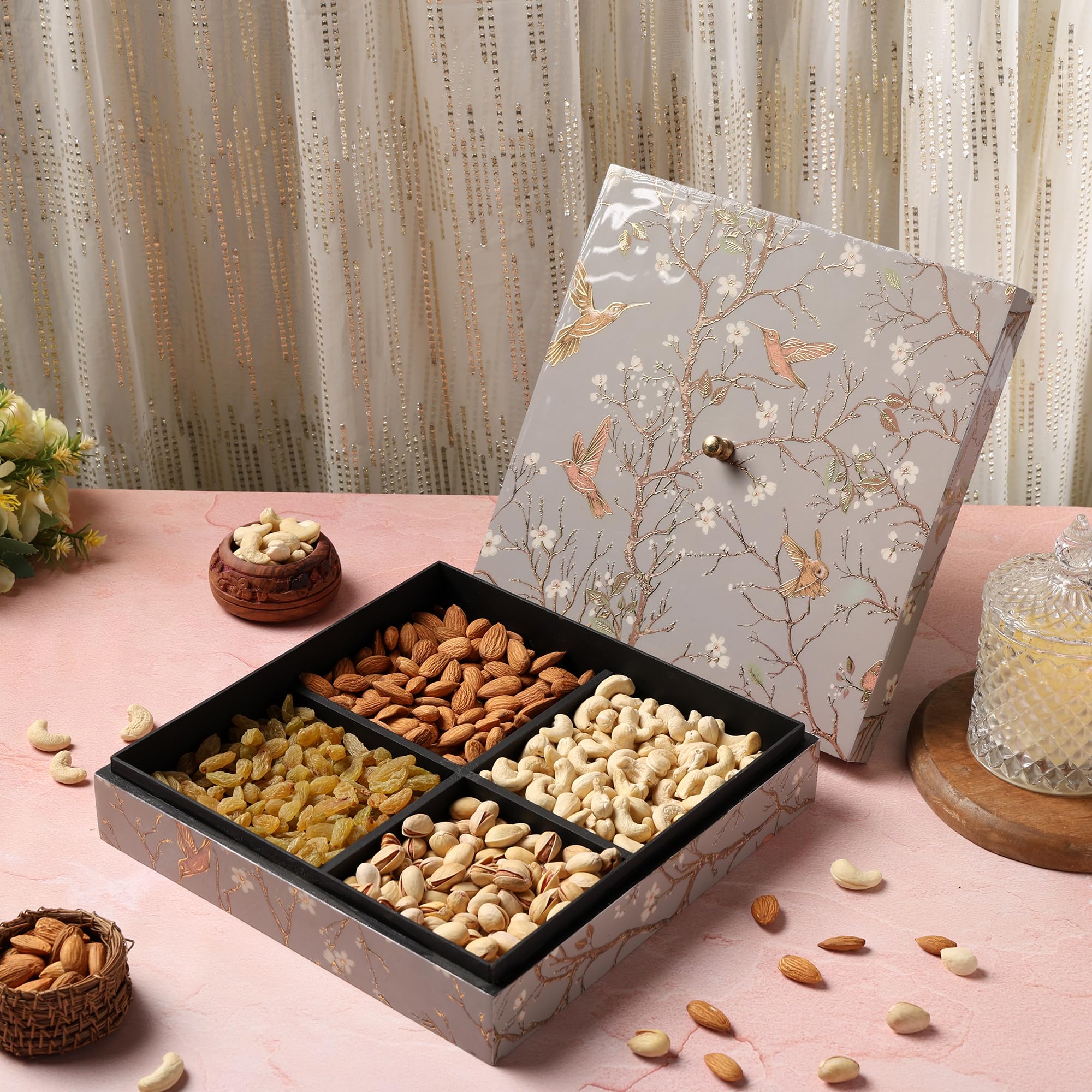 Riwaz Elite Flying Birds Enamel Designer Dry Fruits Gift Box - Premium Almonds, Cashews, Pistachios, Raisins | Ideal for Rakhi, Diwali, Eid, and Corporate Gifting (700 g)