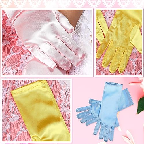 Miniatura 6 de 12 pares de guantes de princesa, guantes de satén, guantes largos de princesa, guantes largos de satén sedoso brillante para niñas de 3 a 8 años,