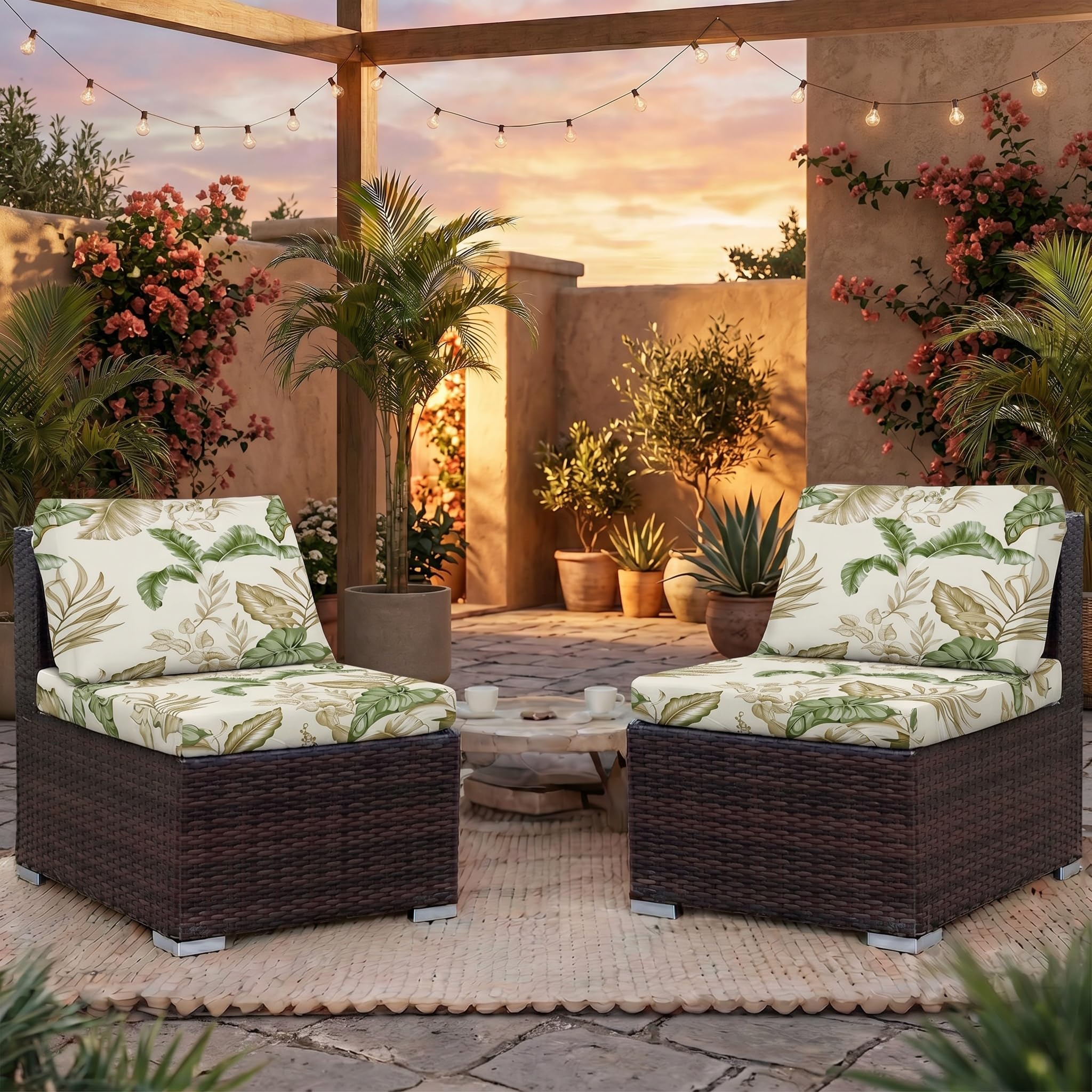 LiveGo Patio Stretch Sofa Cushion Cover Outdoor Cushion Cover Replacement Patio Furniture Cushions Couch Slipcovers Chair Seat Cover Soft Flexibility Protector (2, Banana) — image 1