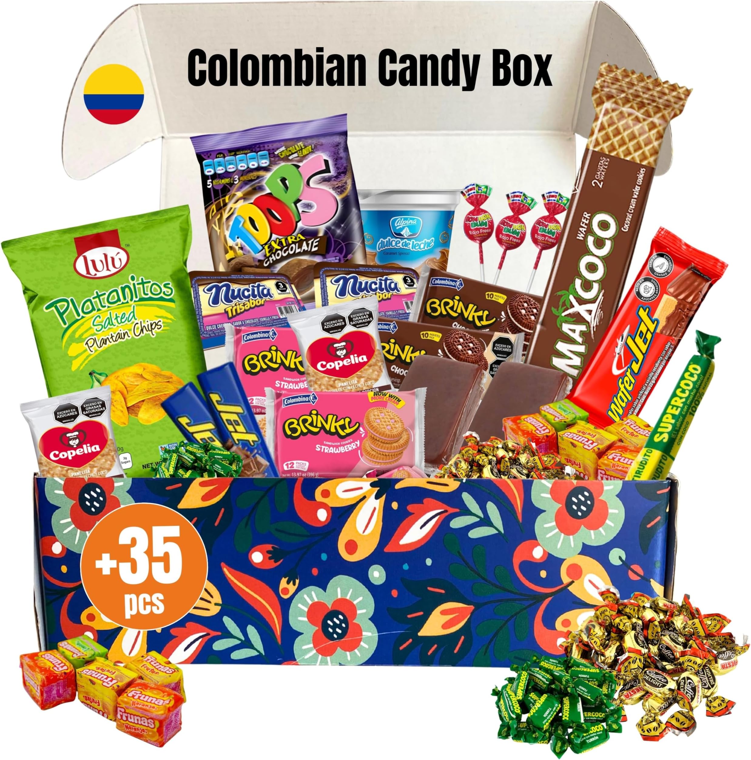 Gigi delight Colombian Assortment Candy Food Sweet Snacks Gift Crate Box Assorted Cookies, Chips & Candies Mix Variety Pack, Popular sweets, Fruit Snacks, Gift Snack Box for Lunches, Holiday Gifts. Birthday Collage