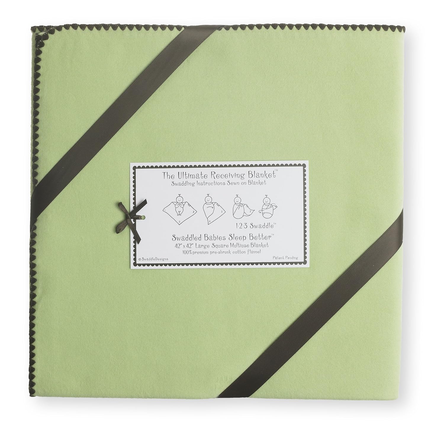SwaddleDesigns Ultimate Winter Swaddle, X-Large Receiving Blanket, Made in USA, Premium Cotton Flannel, Pastel with Chocolate Brown Trim, Lime (Mom's Choice Award Winner)