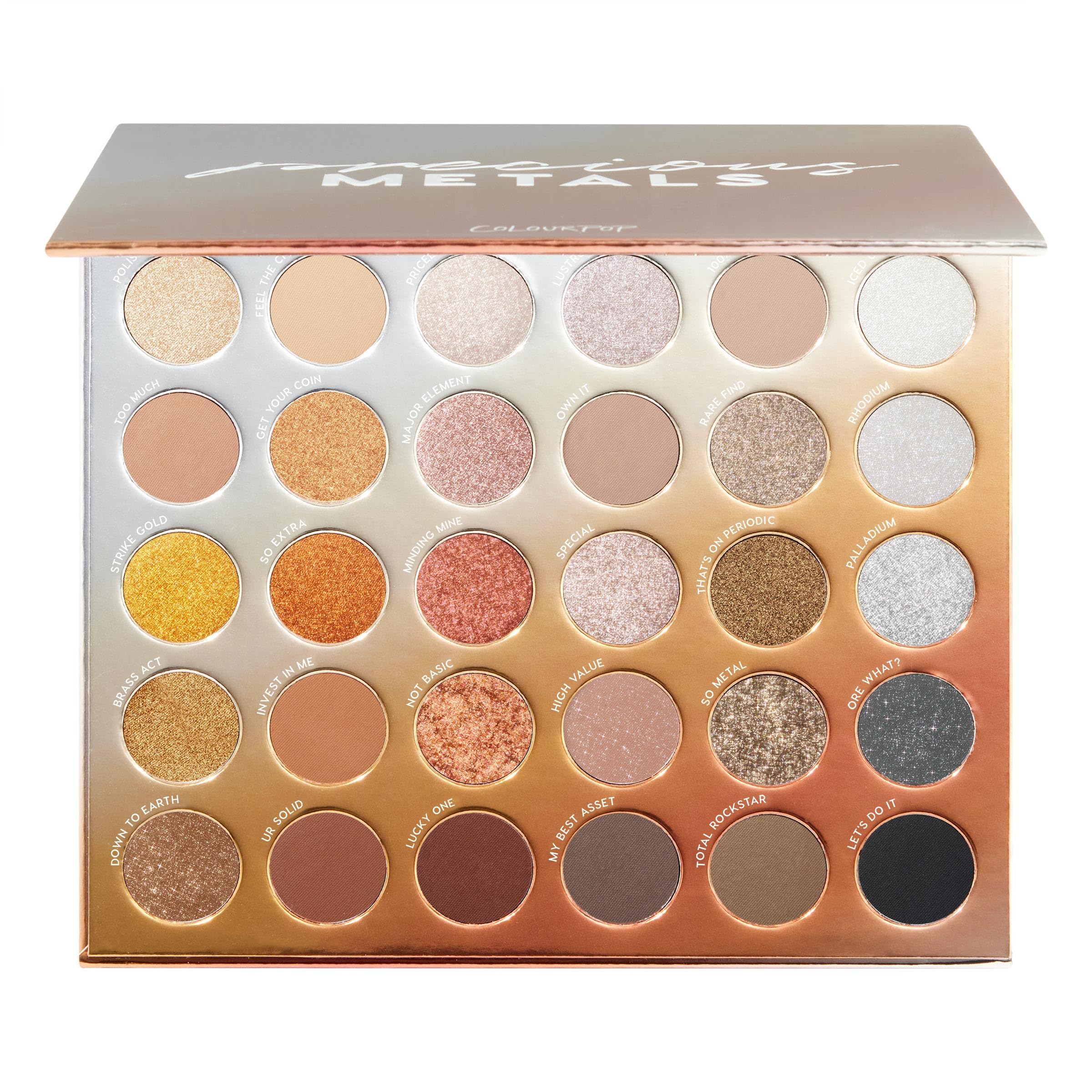 ColourPop Eyeshadow Palette - Eye Makeup Palette with Matte, Metallic, Matte Sparkle & Glitter Finishes - High-Pigment Eye Makeup with a Long-Wearing Formula - Precious Metals (1.16 oz)