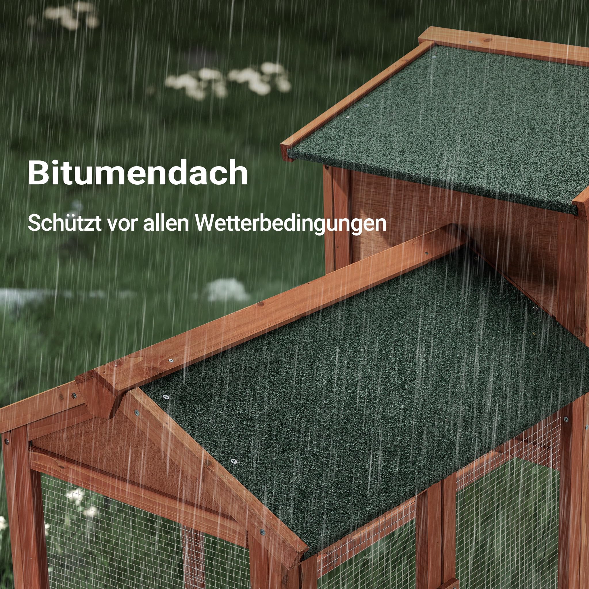 Wiltec XXL Hasenstall 2110 x 530 x 835 mm mit Freilaufgehege und erhöhtem Unterschlupf aus Kiefernholz, Kaninchenkäfig mit 2 Etagen, Kleintierstall