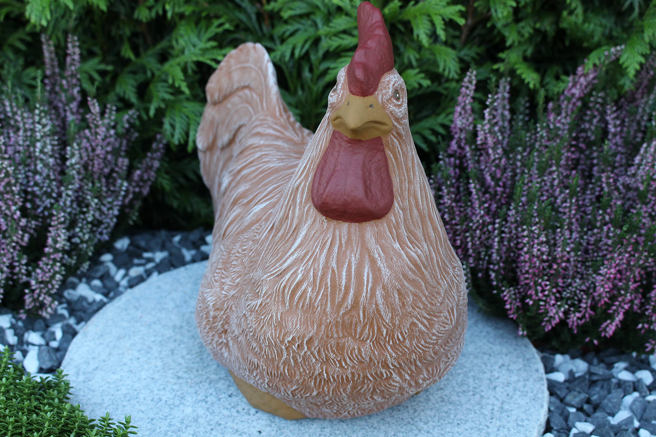 Steinfigur Huhn, Henne, Hahn 2er Set 135/3, 180/3 Gartenfigur Steinguss Tierfigur Terrakaotta Patina