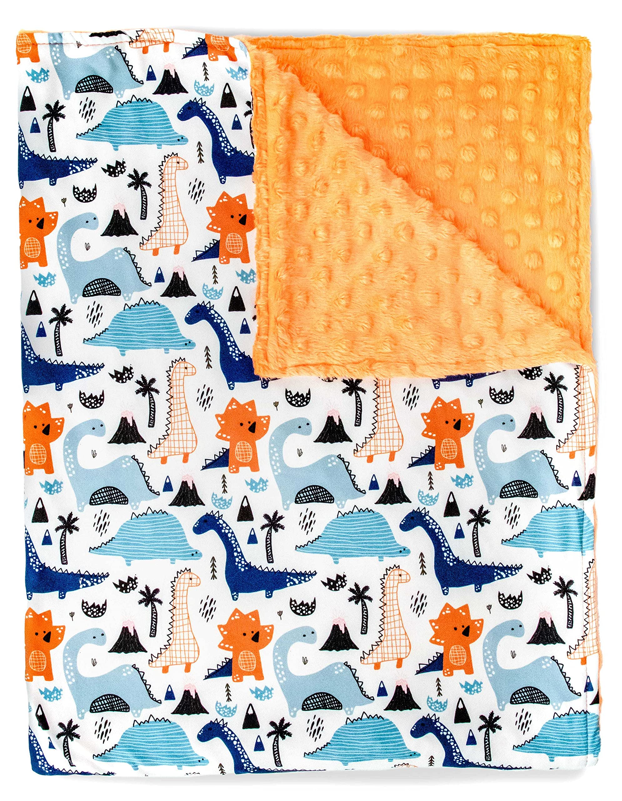 Top TotsBaby Blanket - Dinosaur with Orange Minky Dot, 38.5 x 29 Inch Blue