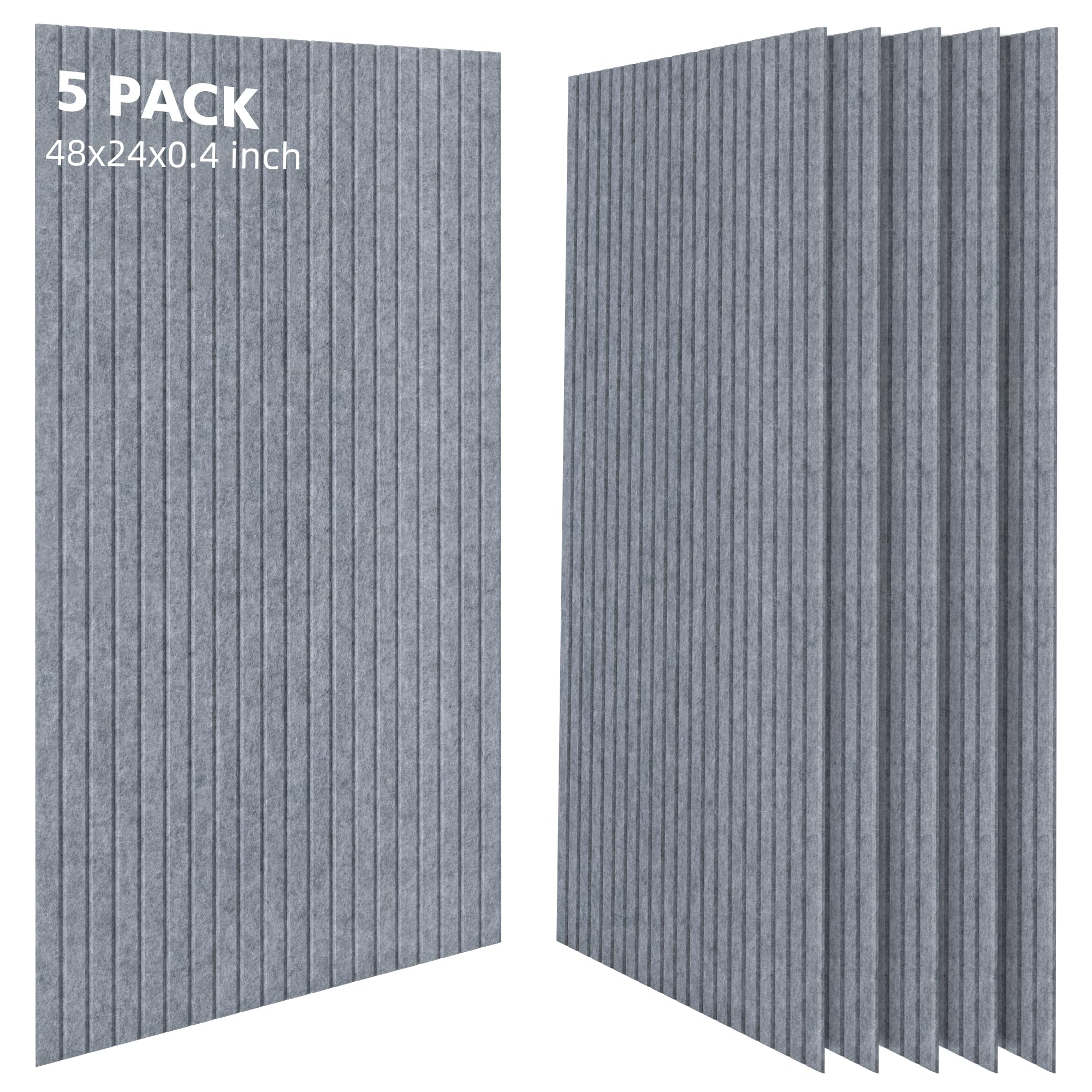 Paneles acústicos, paquete de 5 paneles acústicos de reducción de ruido para paredes, paneles de pared insonorizados de 48 x 24 x 0.4 pulgadas, paneles de pared acústicos de alta densidad, panel