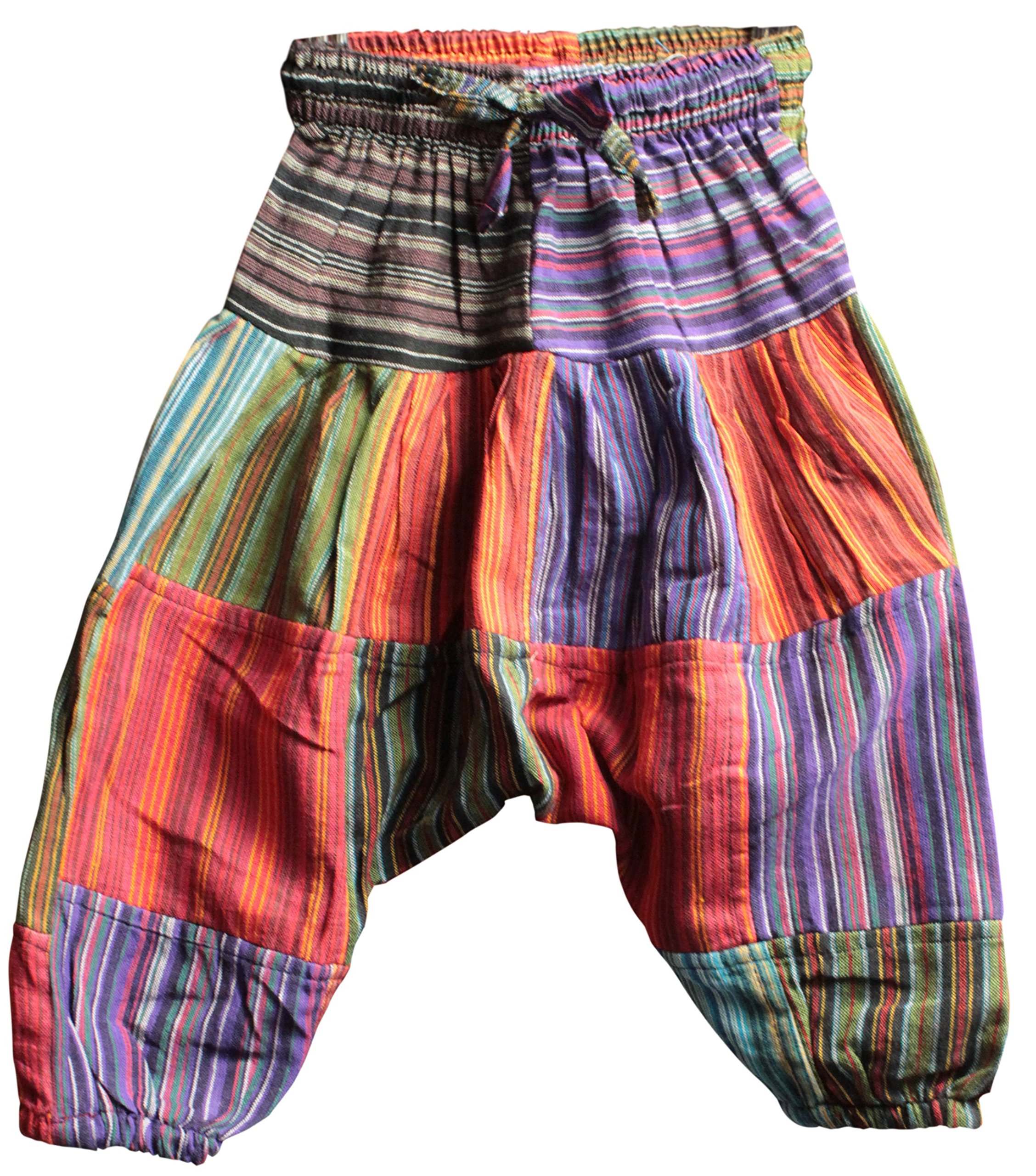 SHOPOHOLIC FASHION Children's Boho Cotton Loose Harem Pants High Rise Drawstring Hippie Striped Drop Crotch Comfy Pants (2XL,Patch)