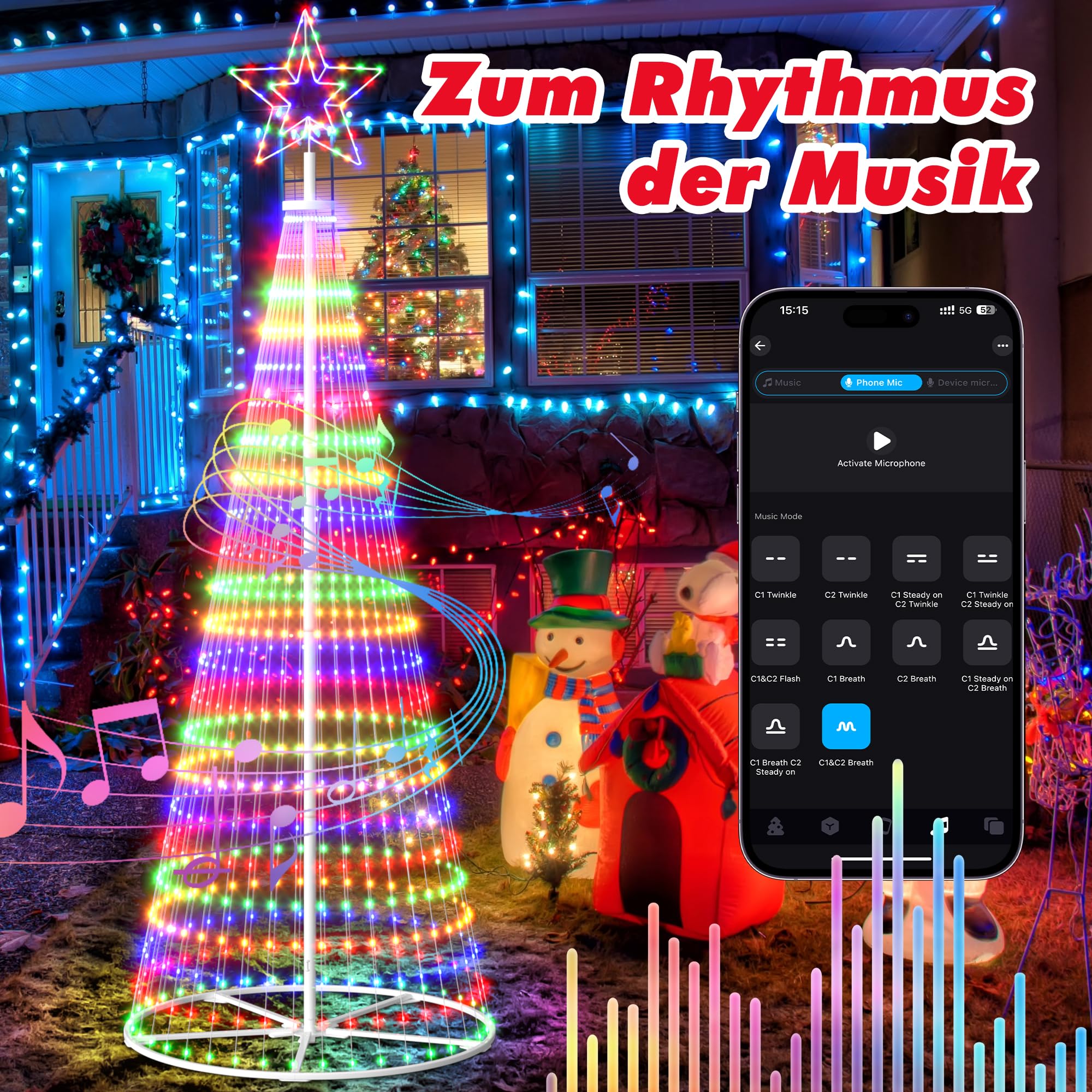 3,6M LED Weihnachtsbaum Metall Außen, Weihnachtsdeko Lichterbaum Outdoor - 660 LEDs mit Stern, App & Fernbedienung, Dimmbar, Timer, IP44 Wasserdicht - für Garten, Rasen (Warmweiß)