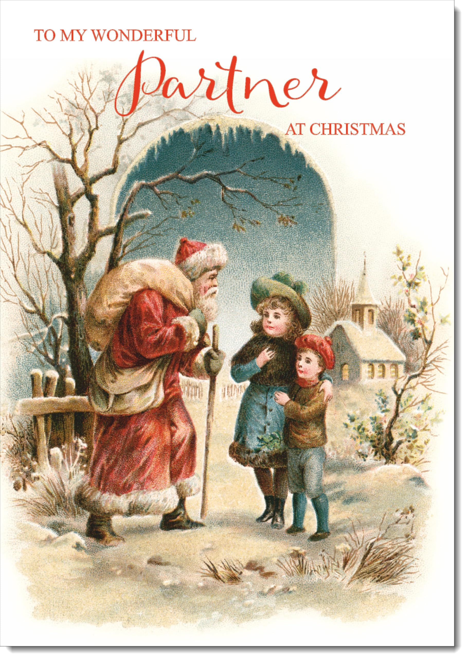 doodlecards Partner Christmas Card Victorian Style Large A4 Size Christmas Card for Partner with Plain Envelope