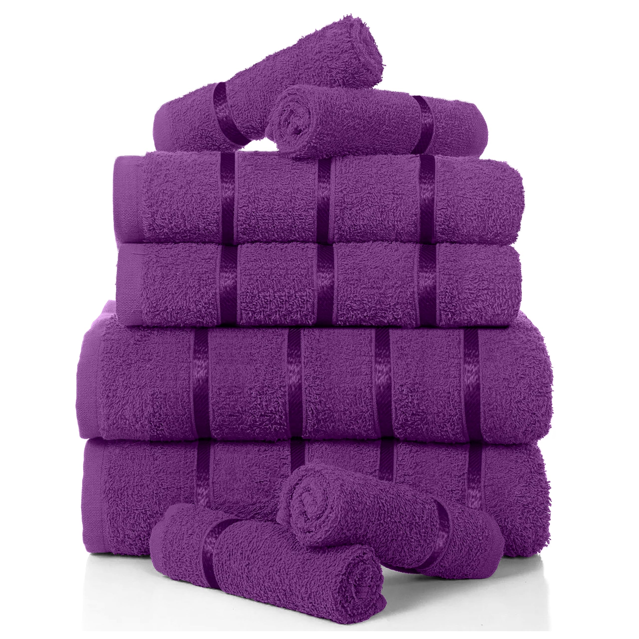 Lot De 8 Serviettes Coton Égyptien - Visage, Mains Et Bain - Absorbantes Et Douces