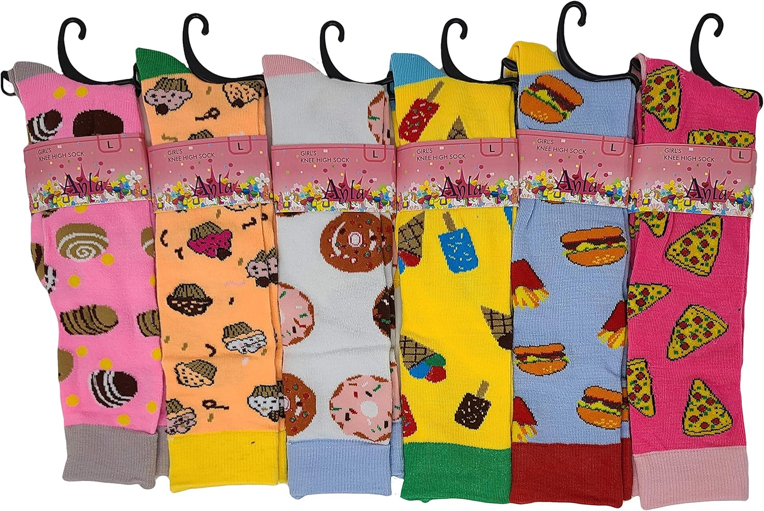 Kids Big Girls Youth Baby Children's Novelty Design Knee High Socks (M (Fit Kids Shoes 4 to 10), 6 Pairs Yummy Foods) - Image 2