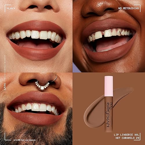 Vista 116 de NYX Professional Makeup, Lingerie XXL - Lápiz labial líquido mate, color Unlaced (rosa polvoriento con tono fresco)