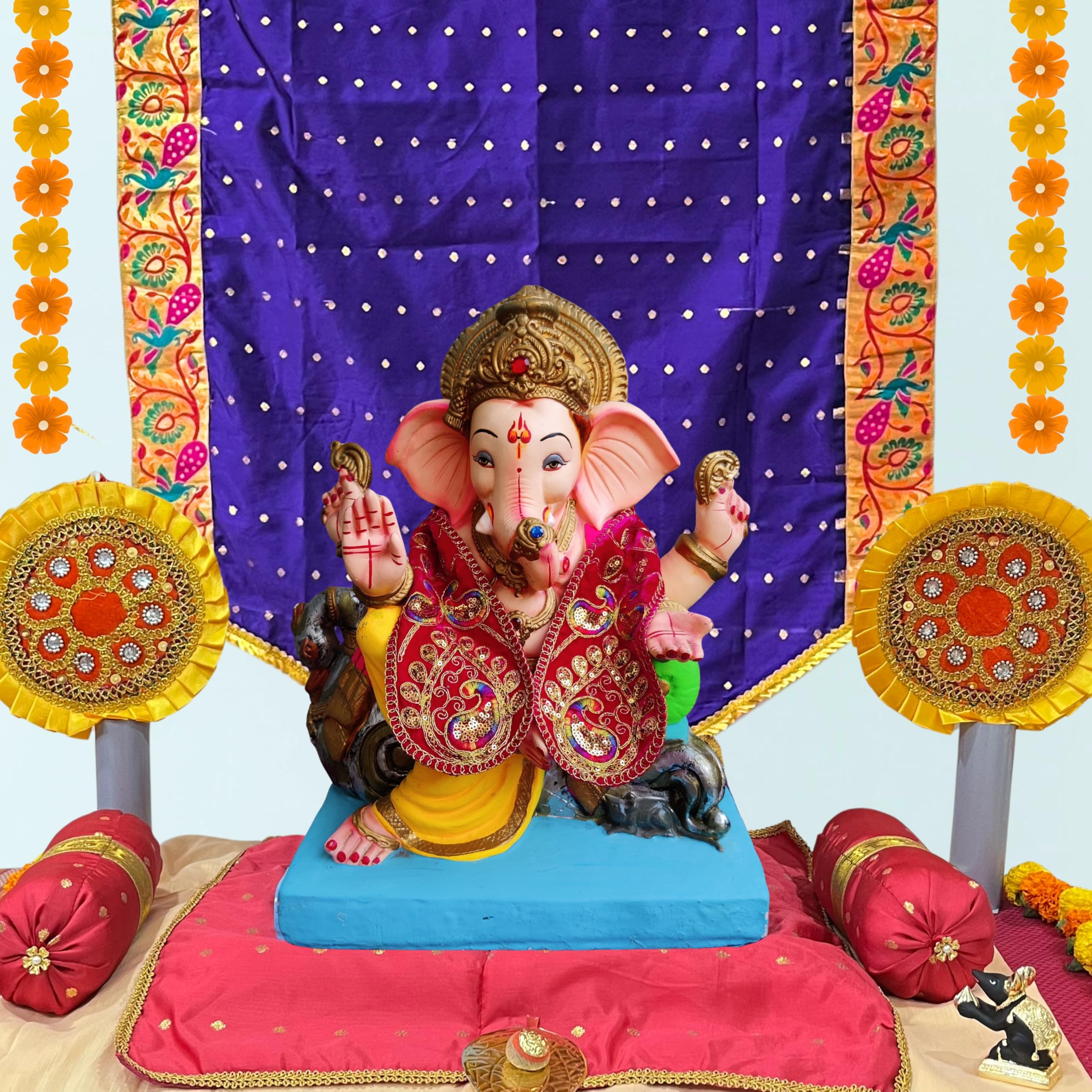 PUNYATVA Ganpati Shela in Velvet (Red) – Khes, Patka, Uparna Vastra for Gauri Ganpati, Ganesh Chaturthi, Varalakshmi Vratam, Navratri, Durga Puja, Decoration Accessories for Idols, God Dress 4