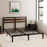 Zinus Kai Bed 140 x 200 cm - 80 cm High - Sustainable Bamboo and Metal Bed Frame with Headboard - Metal Bed with Slatted Frame - Underbed Clearance - Easy Assembly - Black and Brown - 4