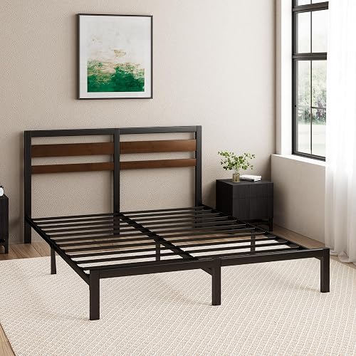 Zinus Kai Bed 140 x 200 cm - 80 cm High - Sustainable Bamboo and Metal Bed Frame with Headboard - Metal Bed with Slatted Frame - Underbed Clearance - Easy Assembly - Black and Brown - 4