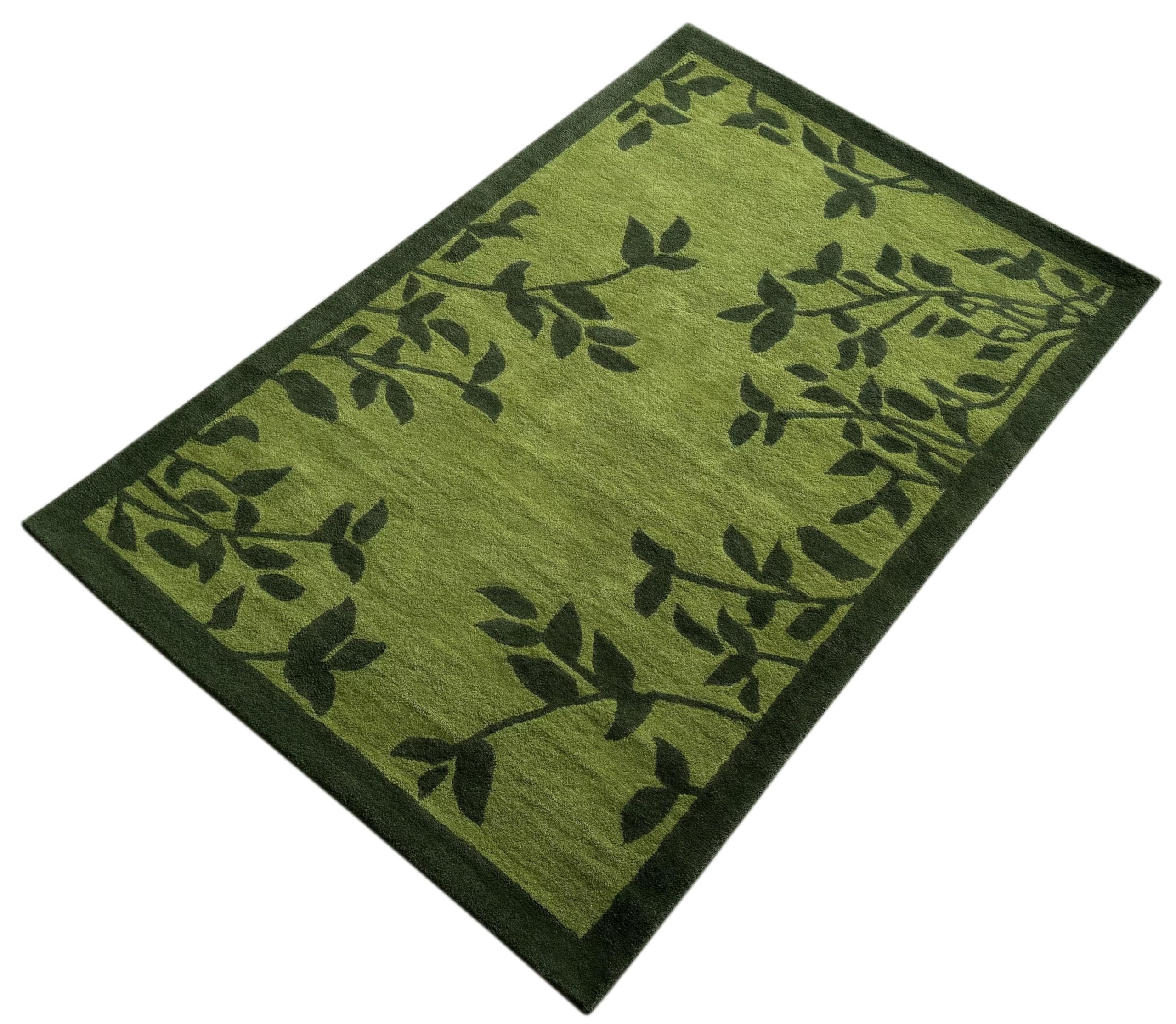 WAWA TEPPICH Tappeto verde 100% lana 120 x 180 cm fatto a mano foglio di design, tappeto orientale WT4