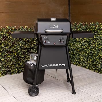 Charbroil Classic 2-Burner Propane Gas Grill 280 Sq In Cooking Area, 20,000 BTU, Porcelain-Coated Grates, Compact Outdoor BBQ with Side Shelves