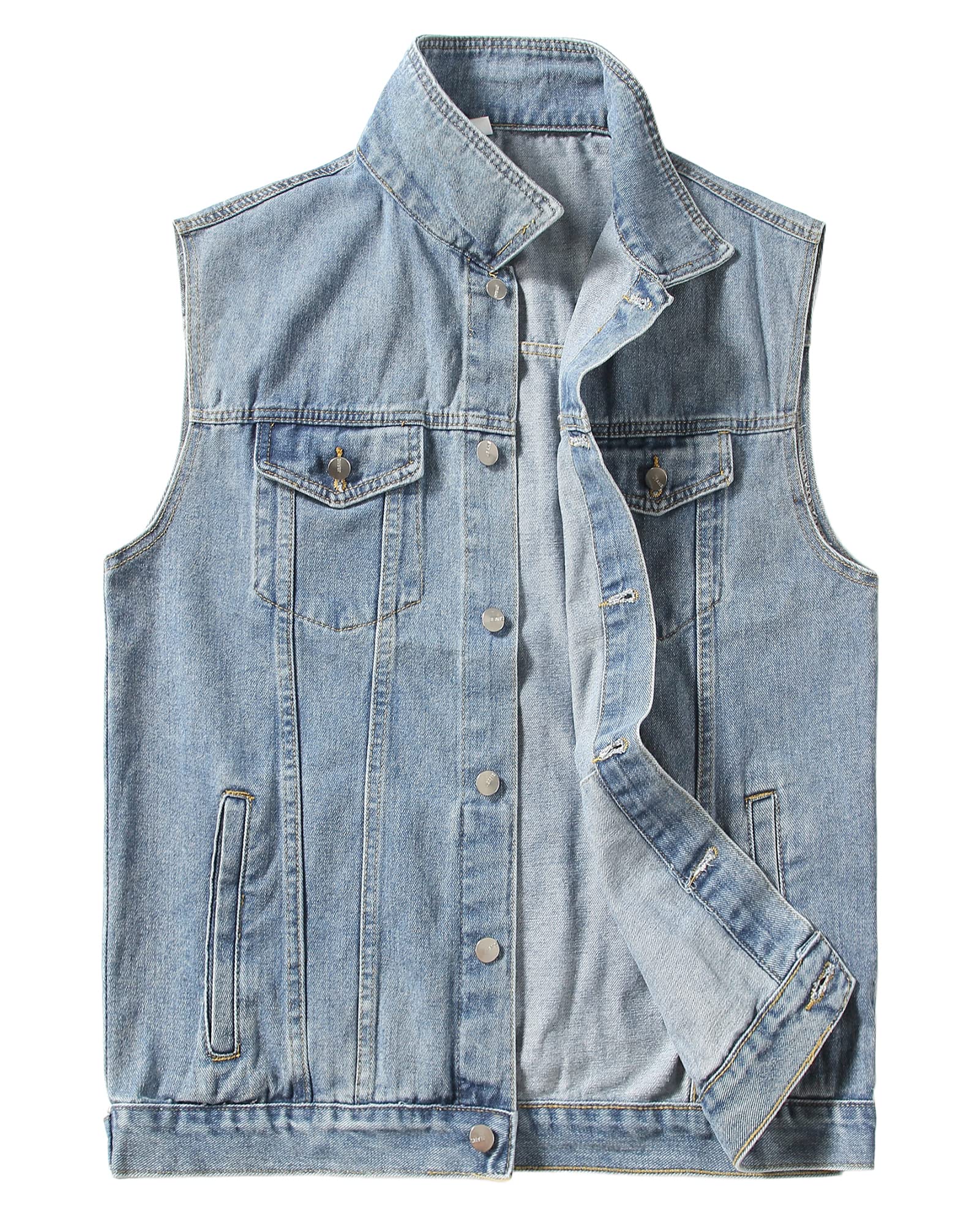 PRIJOUHE Denim Vest Men Plus Size Motorcycle Jean Vest Sleeveless Jacket