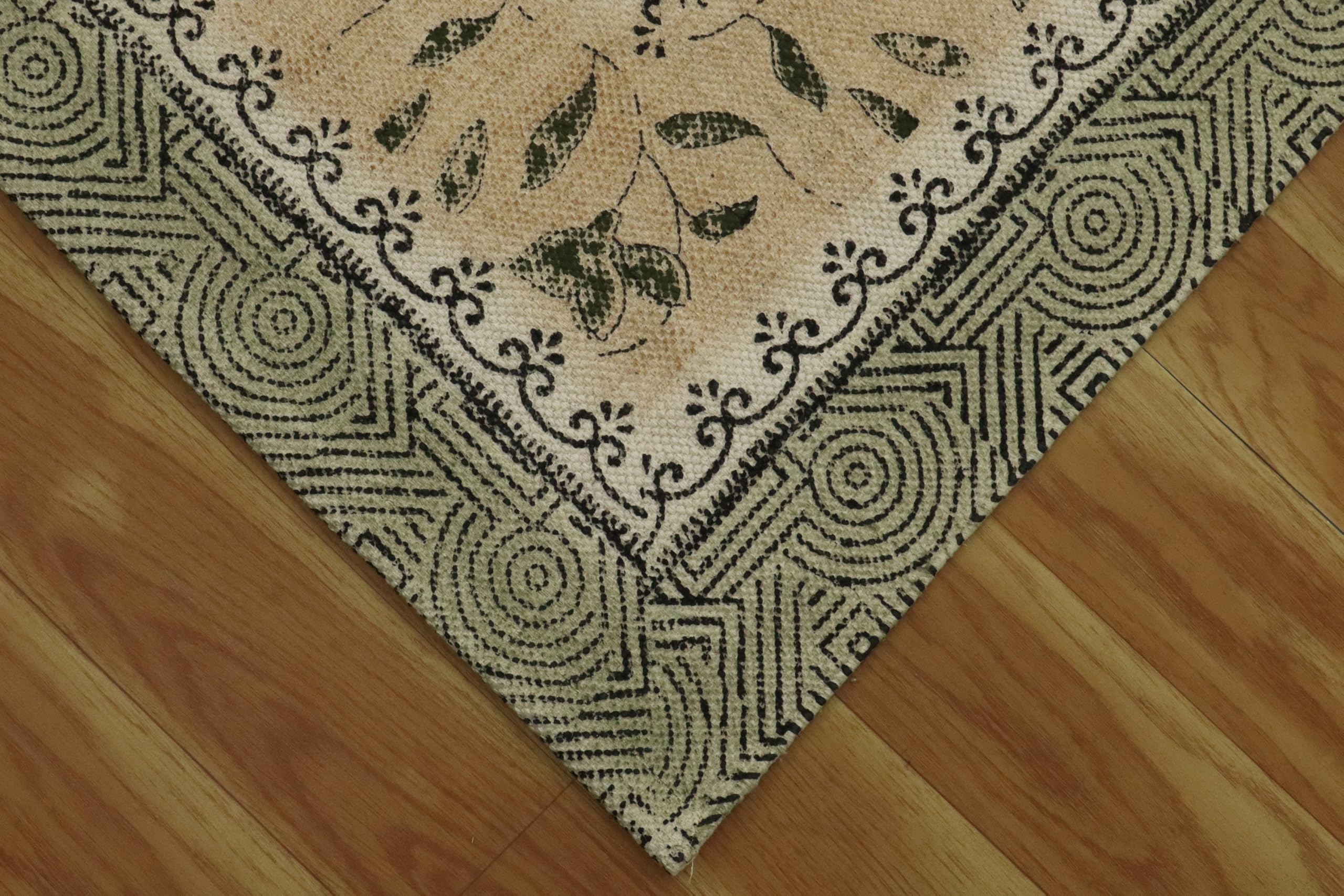 Handblock gedruckt Baumwollläufer 2,6 x 10 Kelim-Läufer Stein waschbar Teppich dick 0,5 cm Handfläche waschen grün und beige flach gewebte Matte Innen Outdoor-Teppiche für Flur, Treppe, Flur