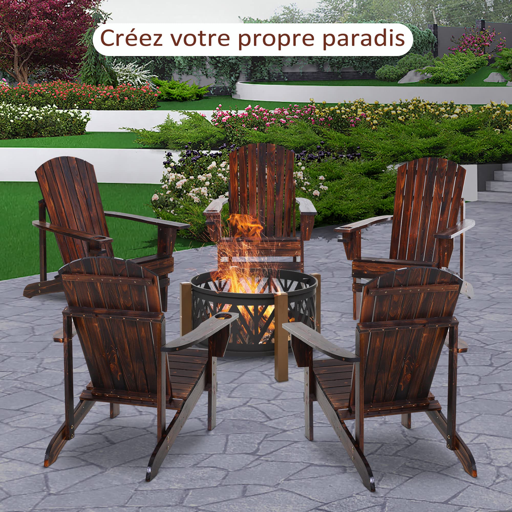 Outsunny Fauteuil de Jardin Adirondack Grand Confort Porte-gobelet intégré Bois de Sapin traité Peint Marron
