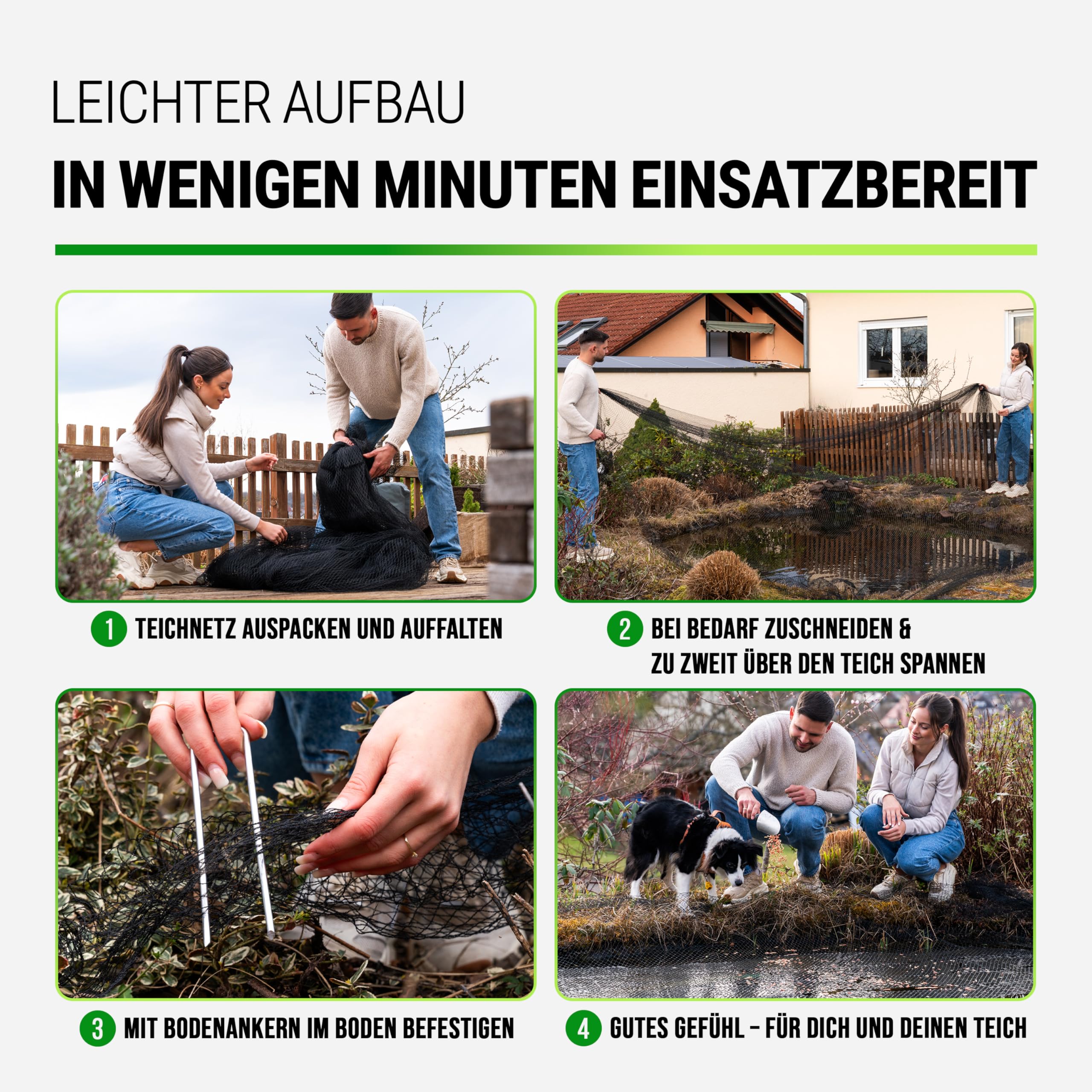 FISO® Teichnetz - 5x6m I Vogelschutznetz engmaschig, robust, witterungs- & UV-beständig I Schwarzes Teich Netz feinmaschig (15x15mm) I Netz zum Schutz von Teich, Balkon, Kirschbaum & Mehr