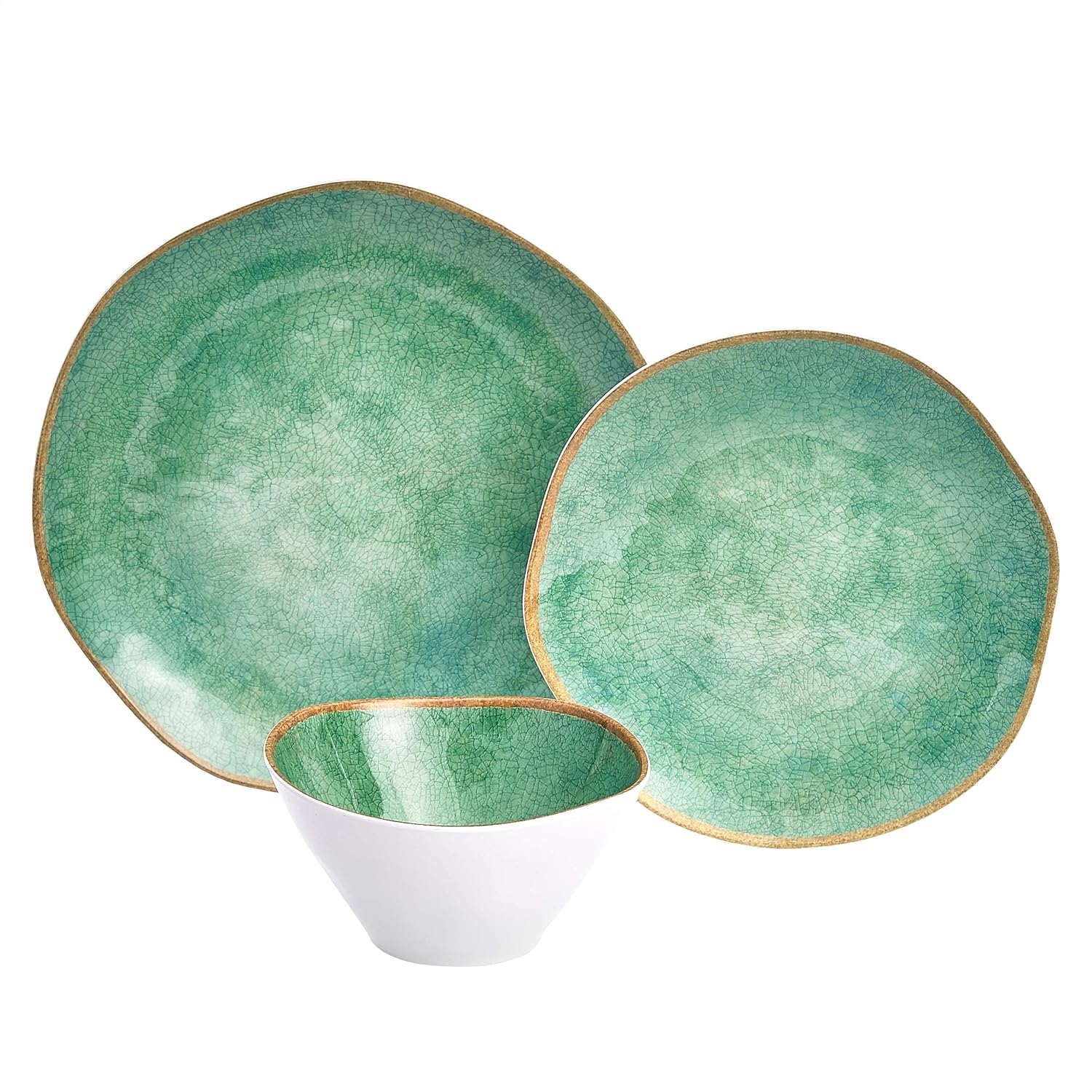  |  Basics 12-Piece Melamine Dinnerware Set - Service for 4, Teal Weathered Crackle: Dining & Entertaining